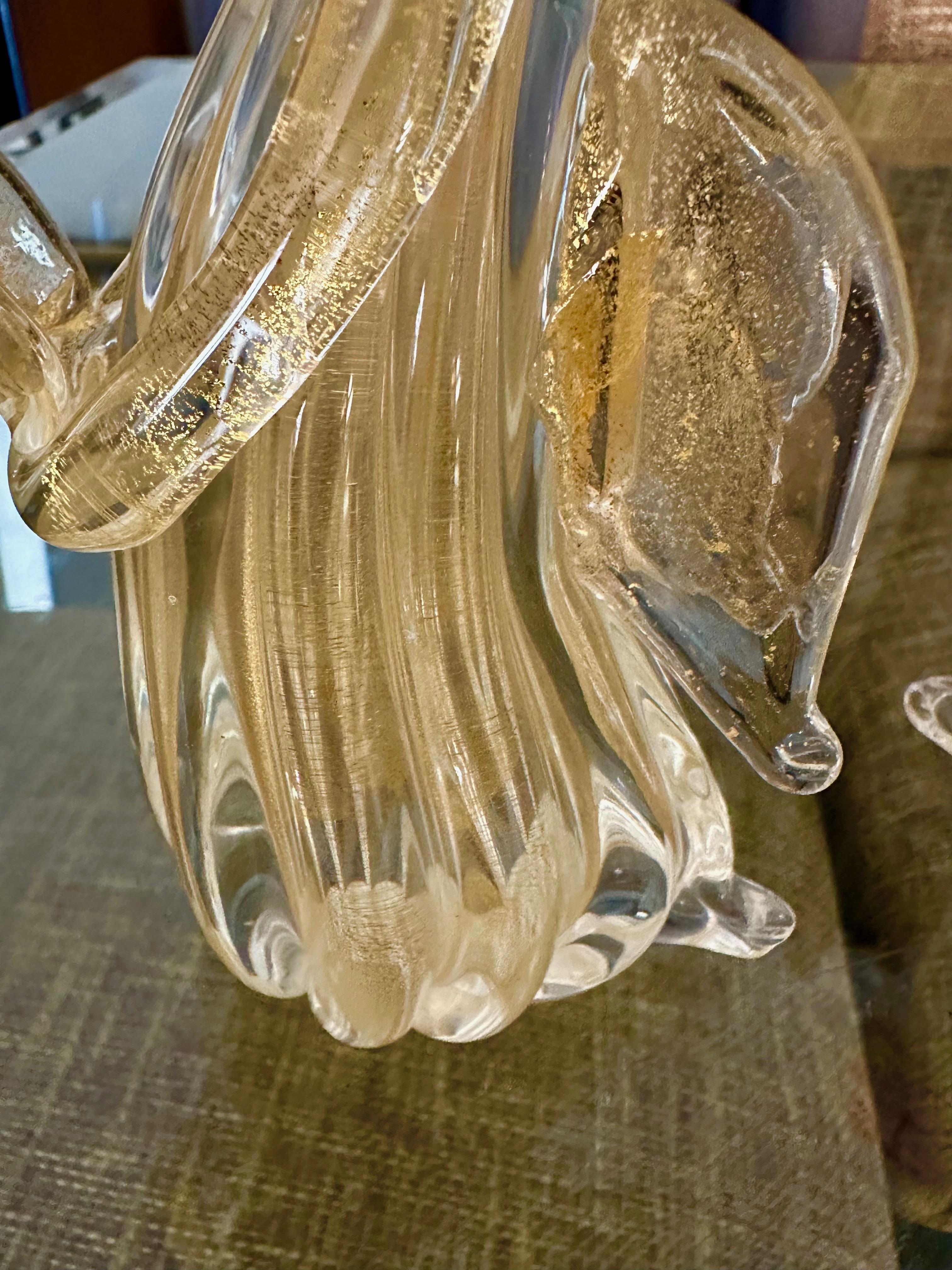 Pair Murano Venetian Clear & Gold Glass Angel Figurines 8