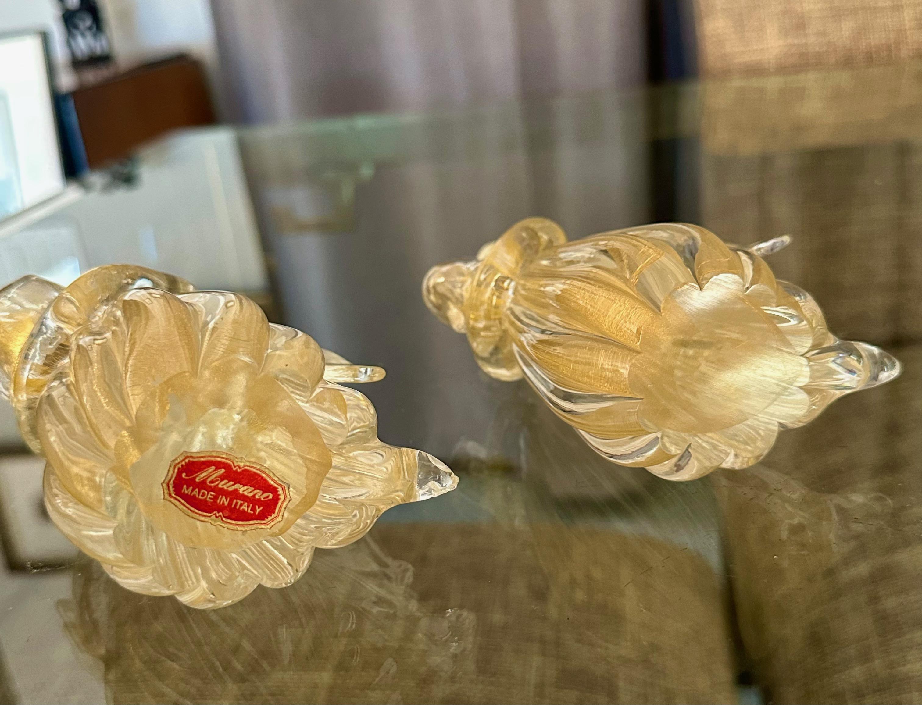 Pair Murano Venetian Clear & Gold Glass Angel Figurines 9