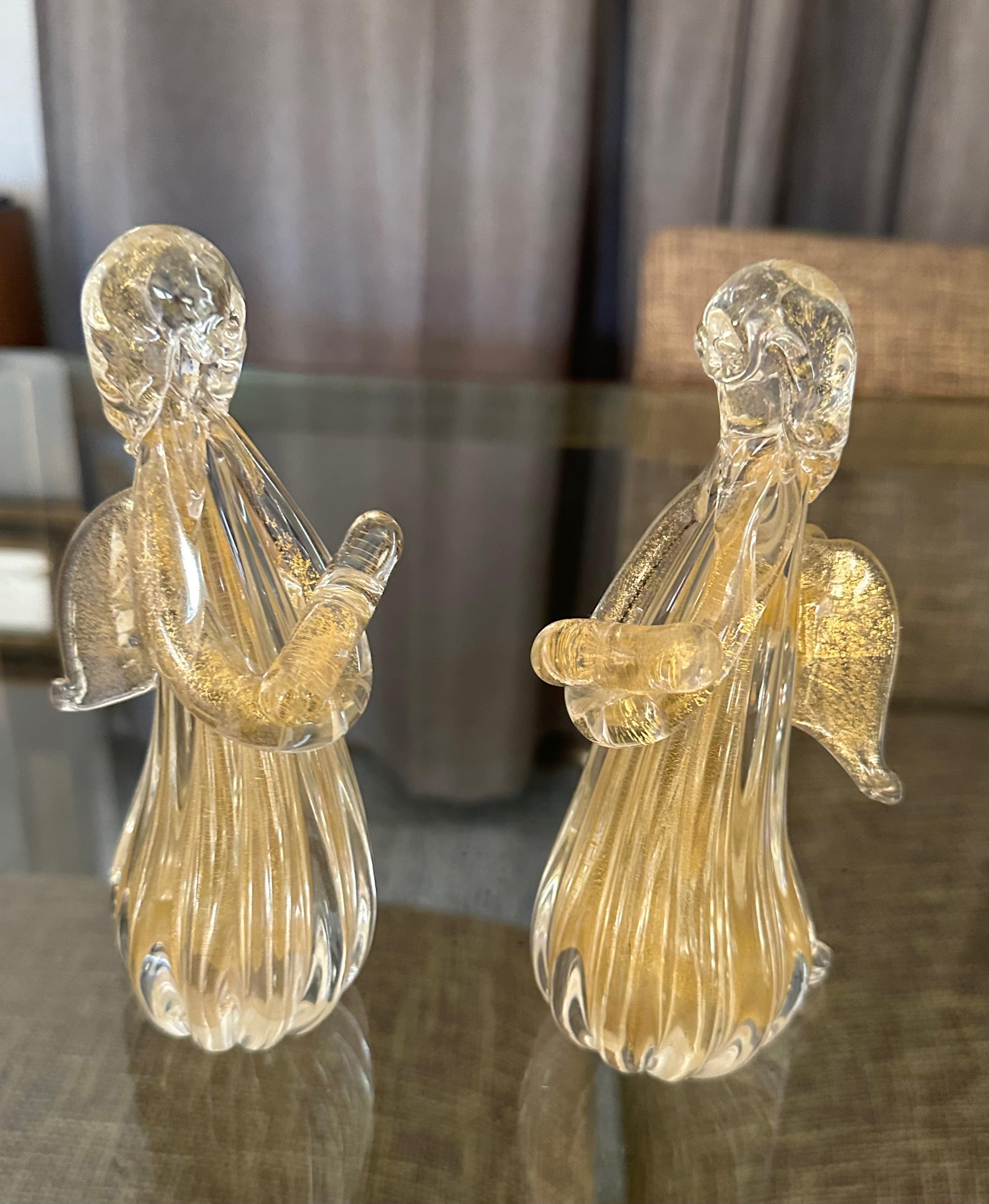 Coppia di figure di angeli in vetro trasparente e dorato di Murano in vendita 2