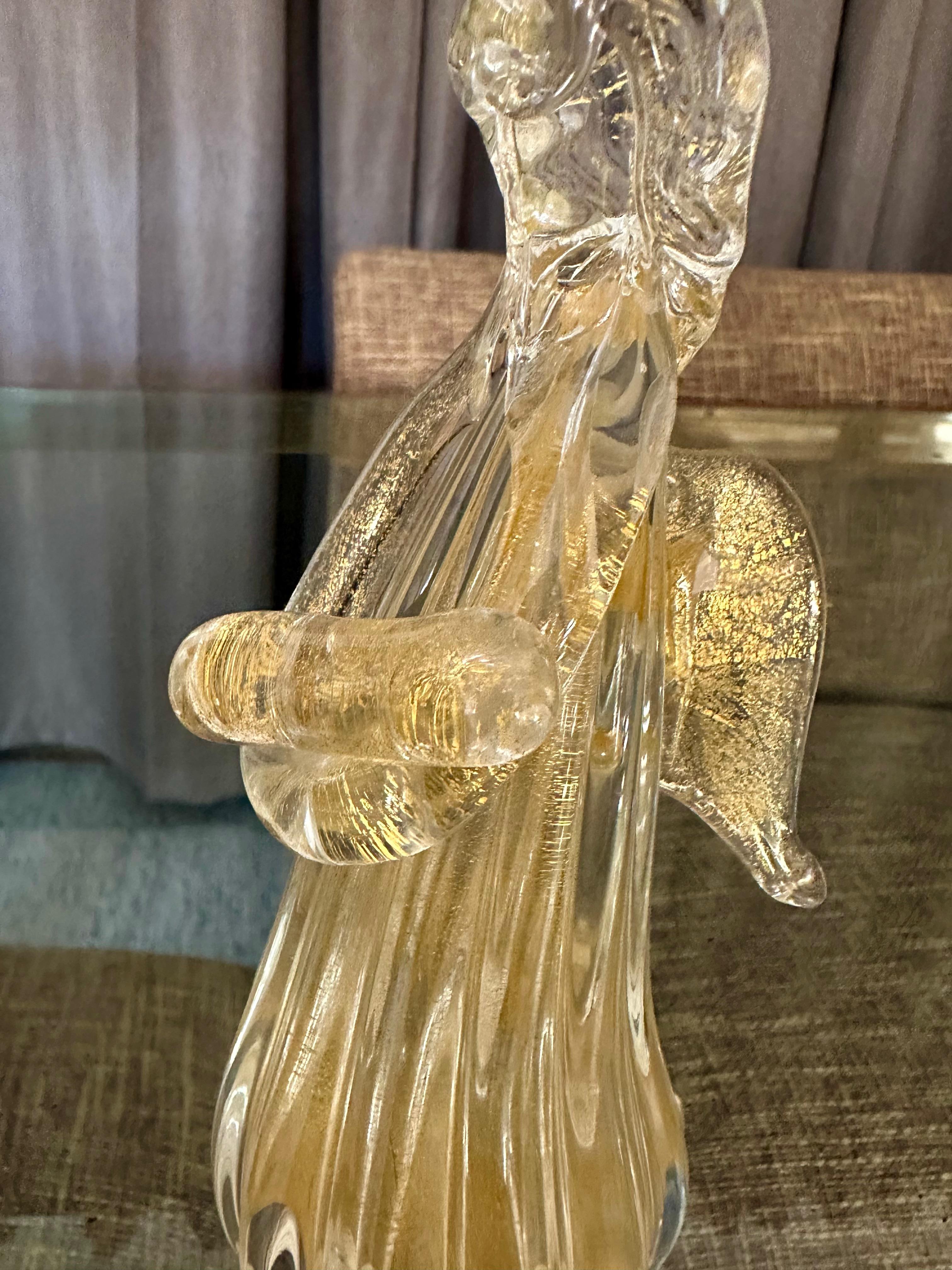 Coppia di figure di angeli in vetro trasparente e dorato di Murano in vendita 3