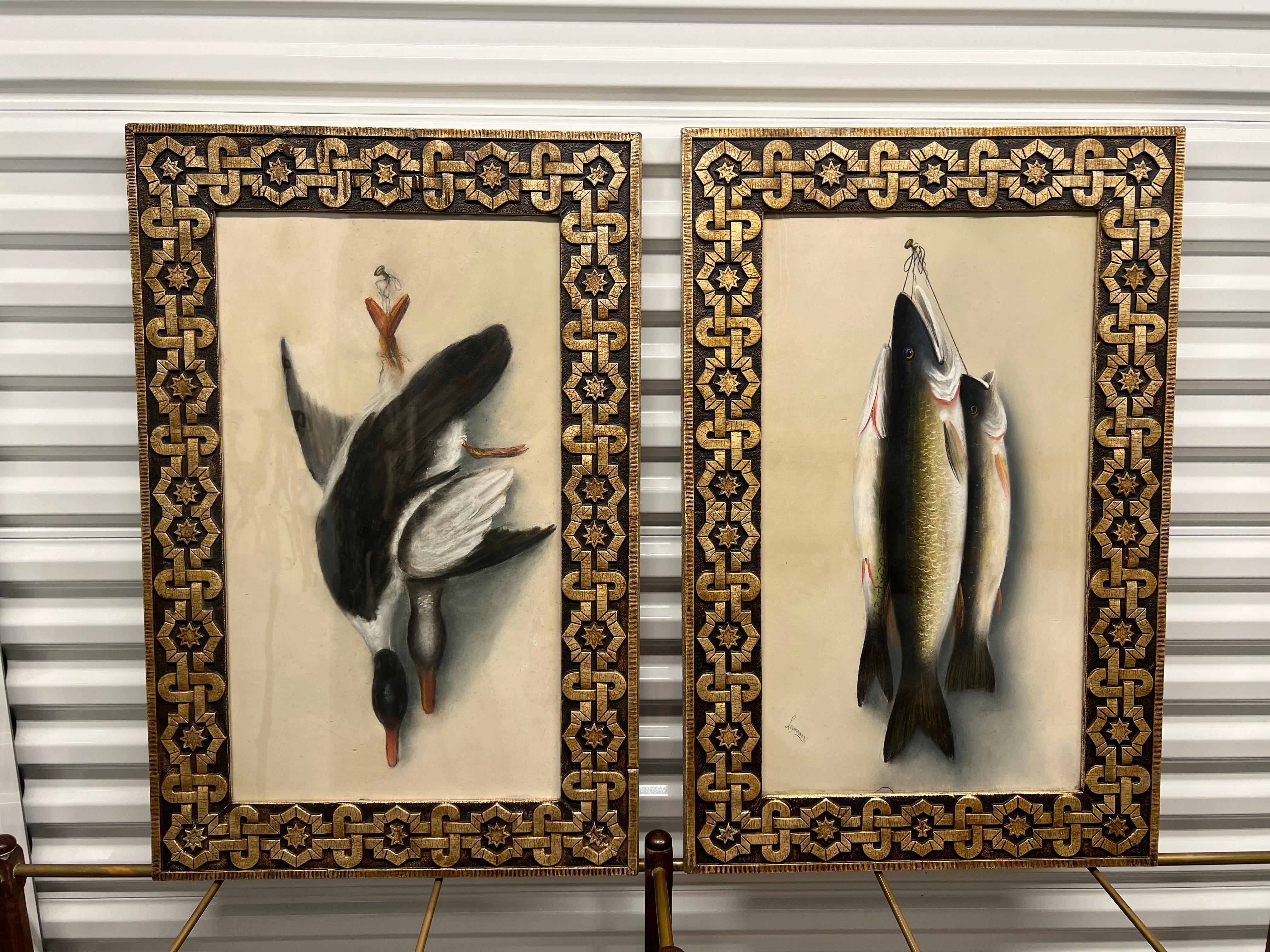 Paar, gerahmte Trompe l'Oeil-Pastellzeichnungen in Museumsqualität aus dem 19. (Ästhetizismus) im Angebot