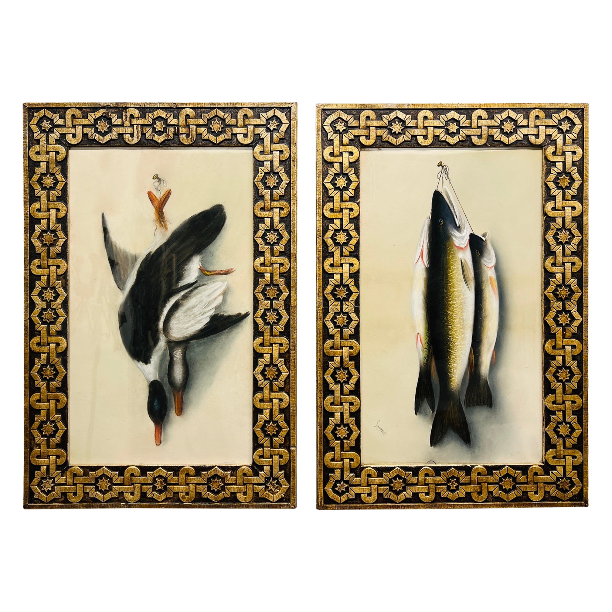 Paar, gerahmte Trompe l'Oeil-Pastellzeichnungen in Museumsqualität aus dem 19.
