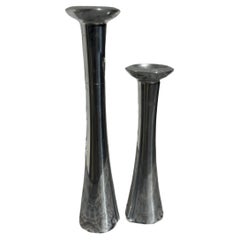 Pair Nambe Polished Aluminum 2 Tier Candleholders
