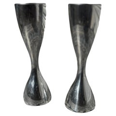 Pair Nambe Polished Aluminum Candleholders