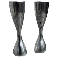 Pair Nambe Polished Aluminum Candleholders