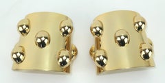 Pair NAPIER Gold Tone Metal Knob Cuff Bracelets, 1960's