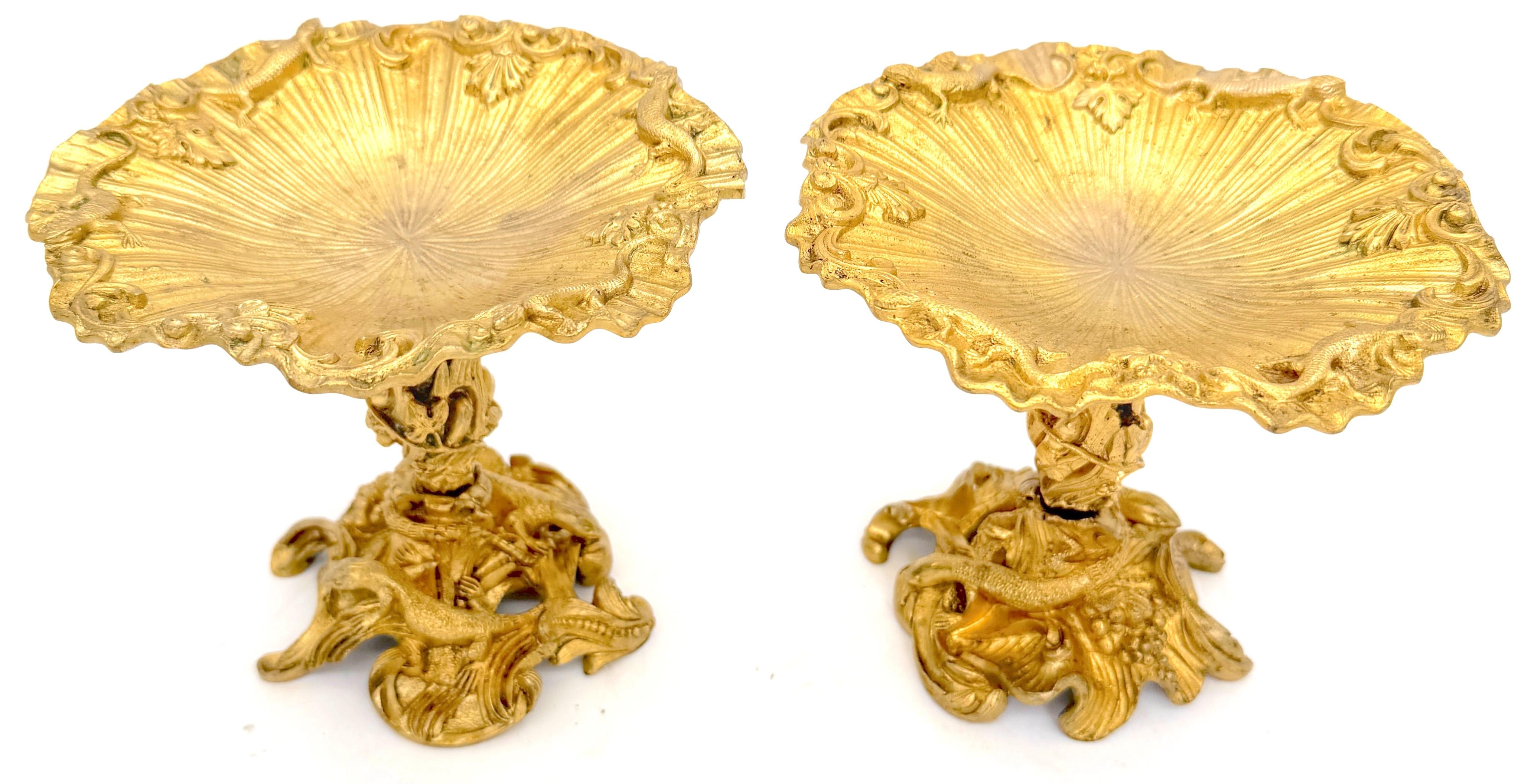 Calco Coppia di vaschette per lucertole naturalistiche in ormolu di Napoleone III in vendita