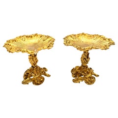 Antique Pair Napoleon III Aesthetic Ormolu Naturalistic Lizard Compotes/ Tazza