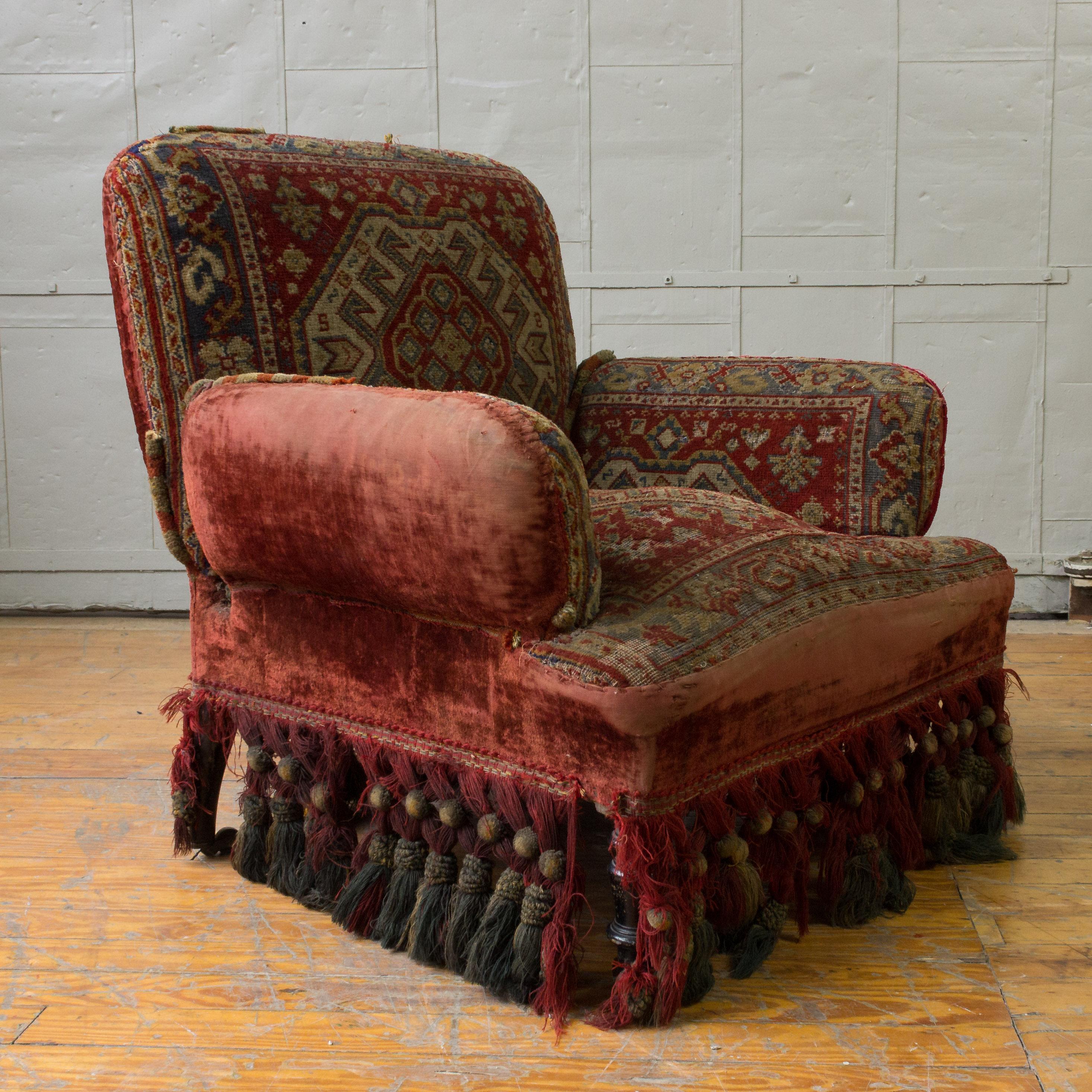 French Pair of Napoleon III Armchairs with Tapestry Fabric