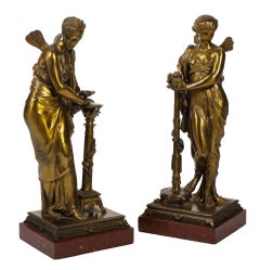 Pair Napoleon III Bronze Neo-Classical Women