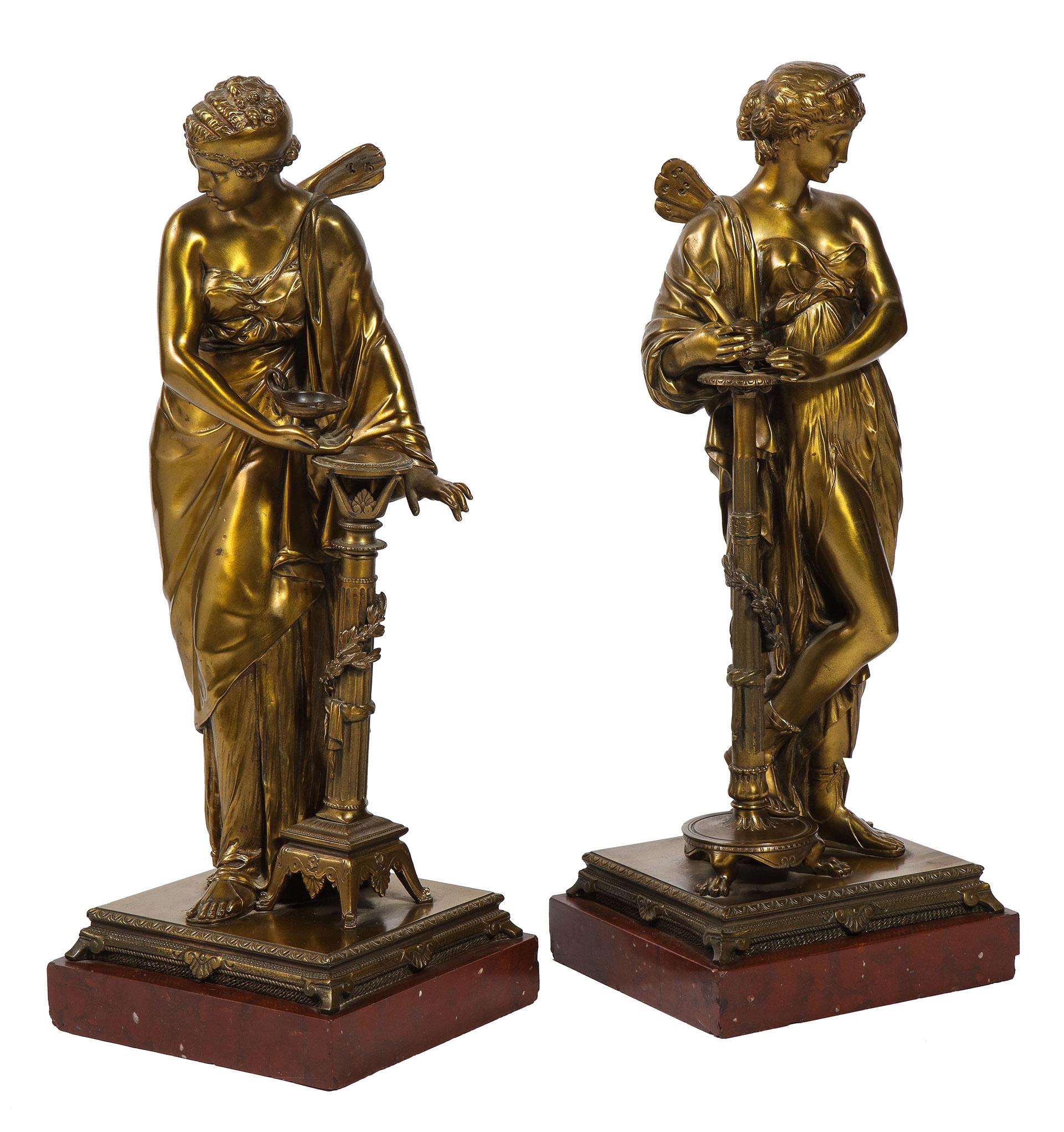 Francese Coppia Napoleone III Bronzo Donne Neoclassiche in vendita