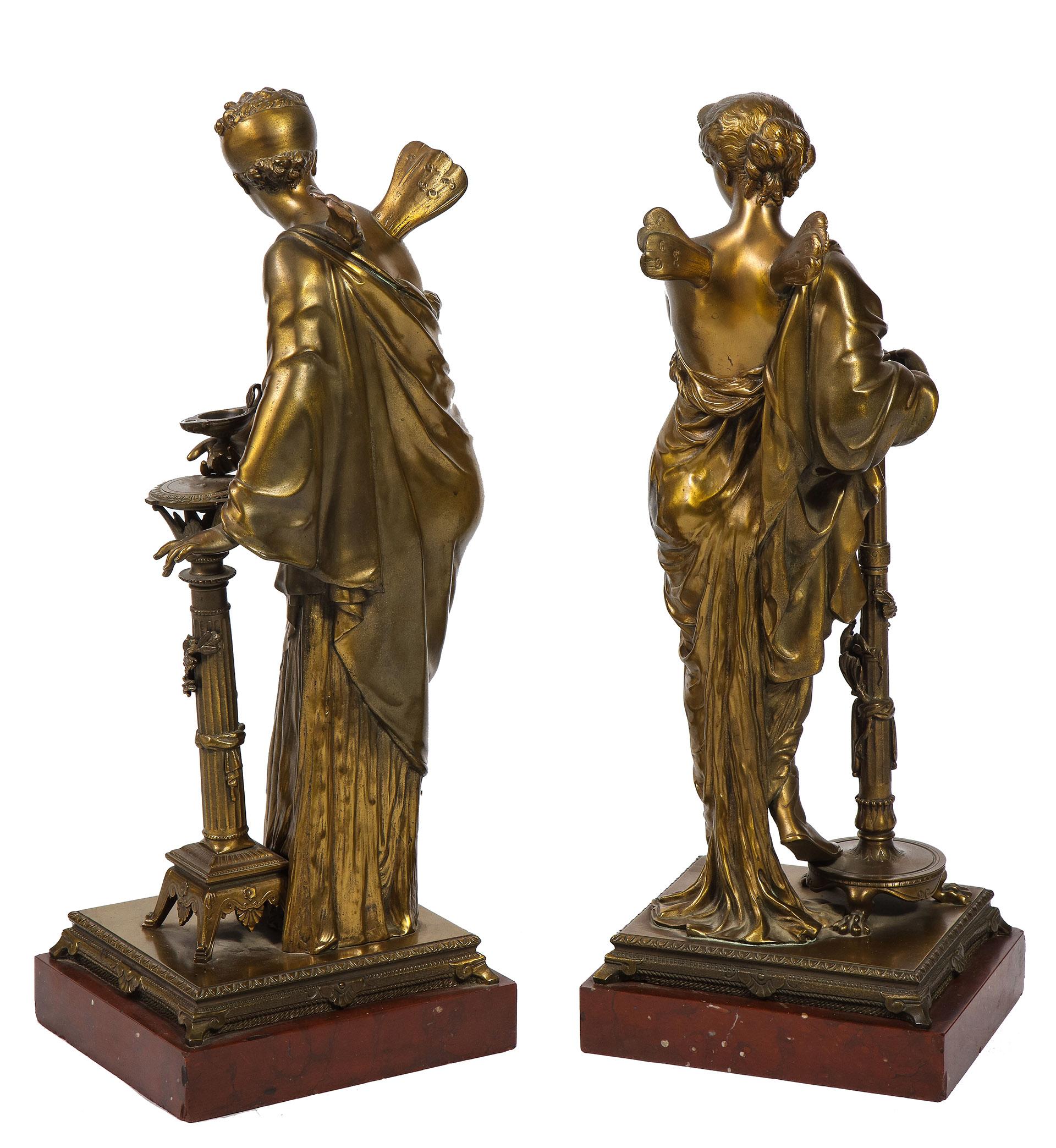 Metà XIX secolo Coppia Napoleone III Bronzo Donne Neoclassiche in vendita