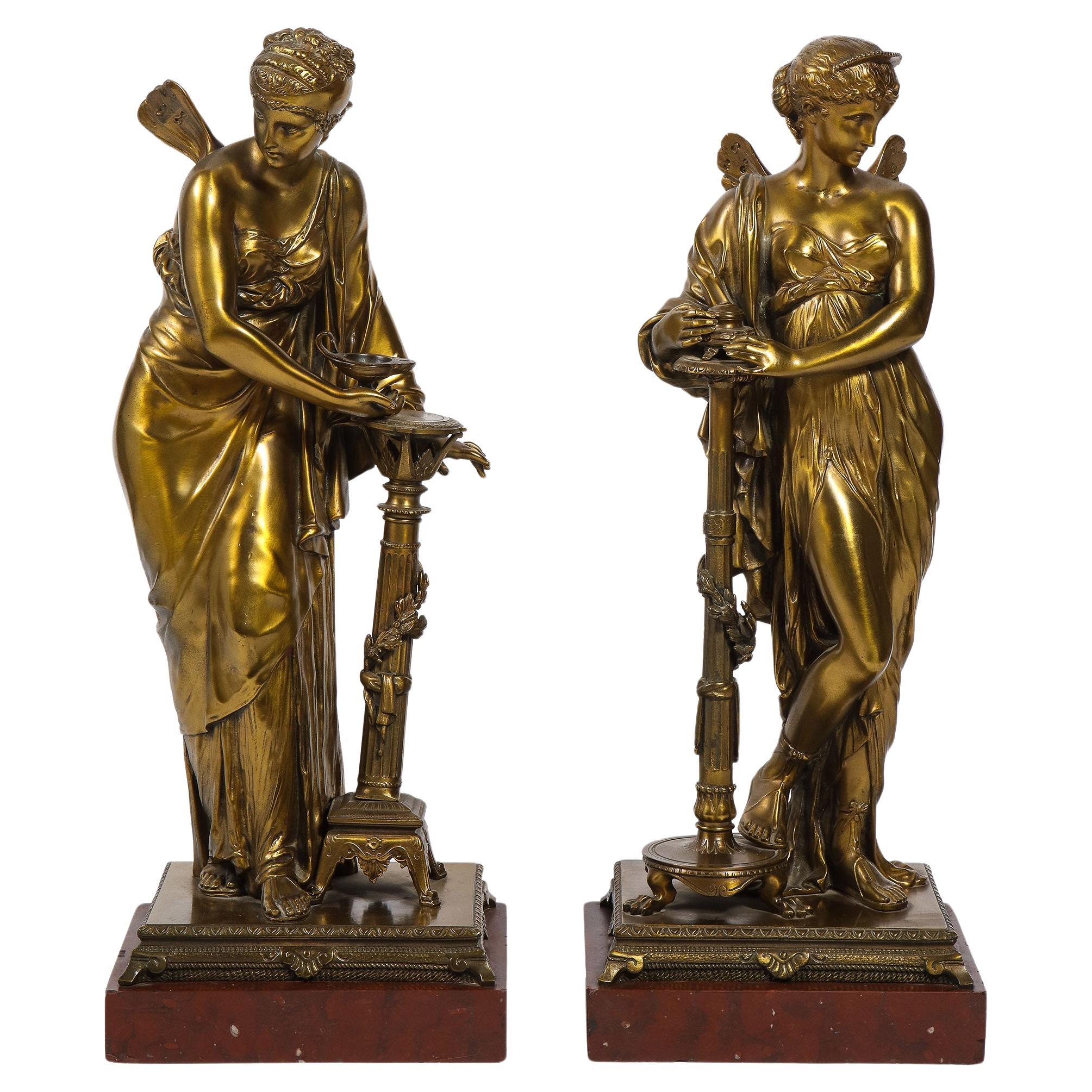 Paar Napoleon III Bronze Neo-Klassische Frauen