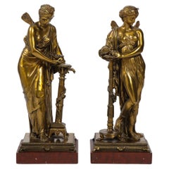 Paar Napoleon III Bronze Neo-Klassische Frauen