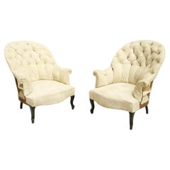 Pair Napoleon III Curved Buttoned Back Armchairs
