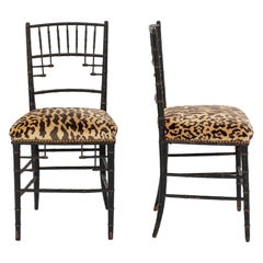 Pair Napoleon III Faux Bamboo Leopardo Silk Velvet Chairs