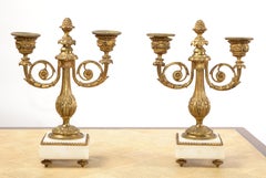 Pair Napoleon III French Ornate Gilt Bronze Marble Candelabras Candle Holders