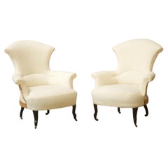 Antique Pair Napoleon III High Backed Fishtail Armchairs