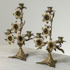 Pair Napoleon III Period Bronze Floral Candelabra