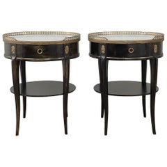 Antique Pair of Napoleon III Period Ebonized Marble Top Gueridons, Lamp Tables