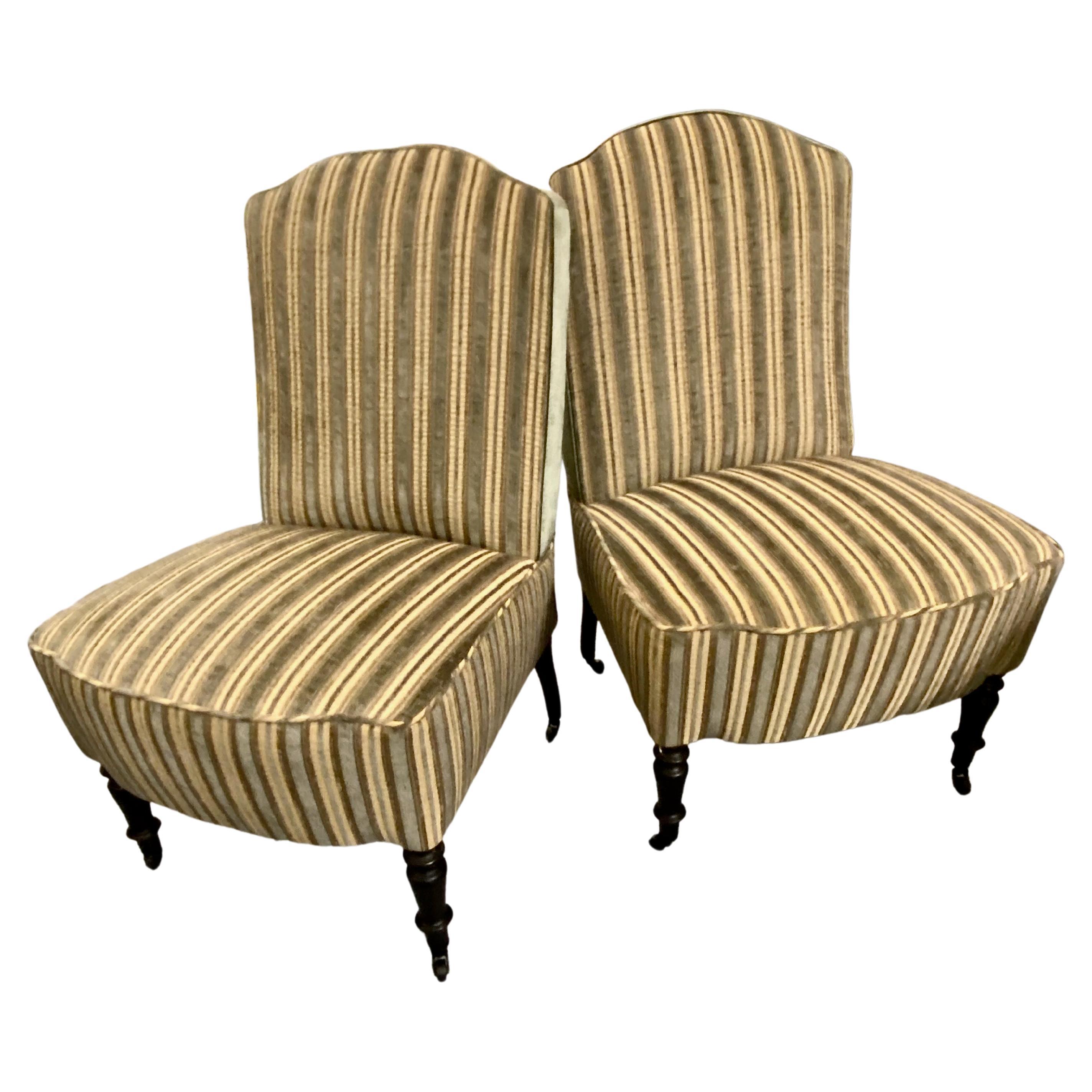 Pair Napoleon III Slipper Chairs For Sale