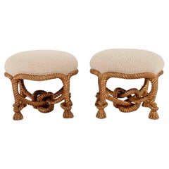 Paire de tabourets en corde de style Napoléon III en bois doré