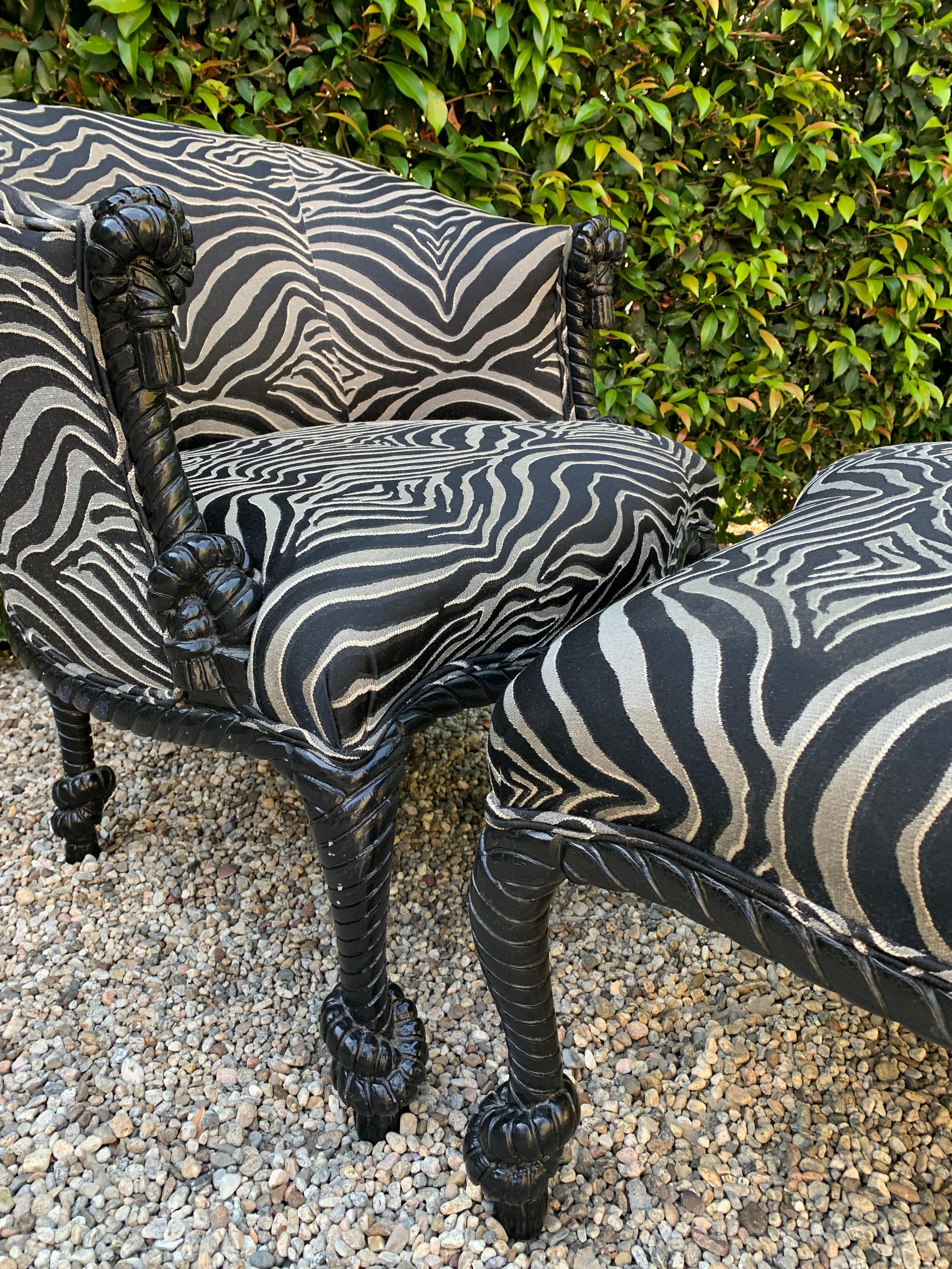 Pair of Weiman Napoleon III Rope Armchairs and Matching Ottoman in Zebra 4