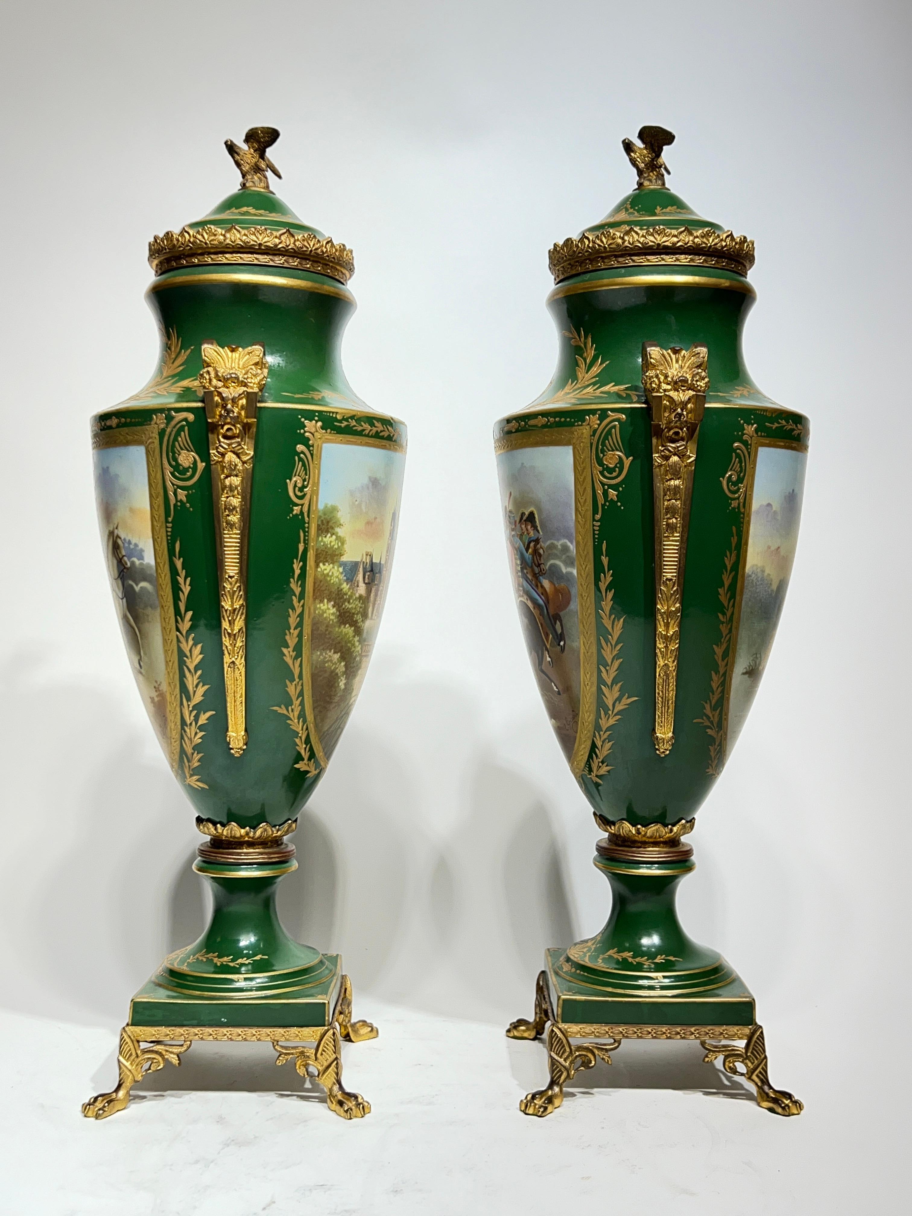 Empire Revival Pair Napoleonic Empire Style Porcelain Vases with Covers