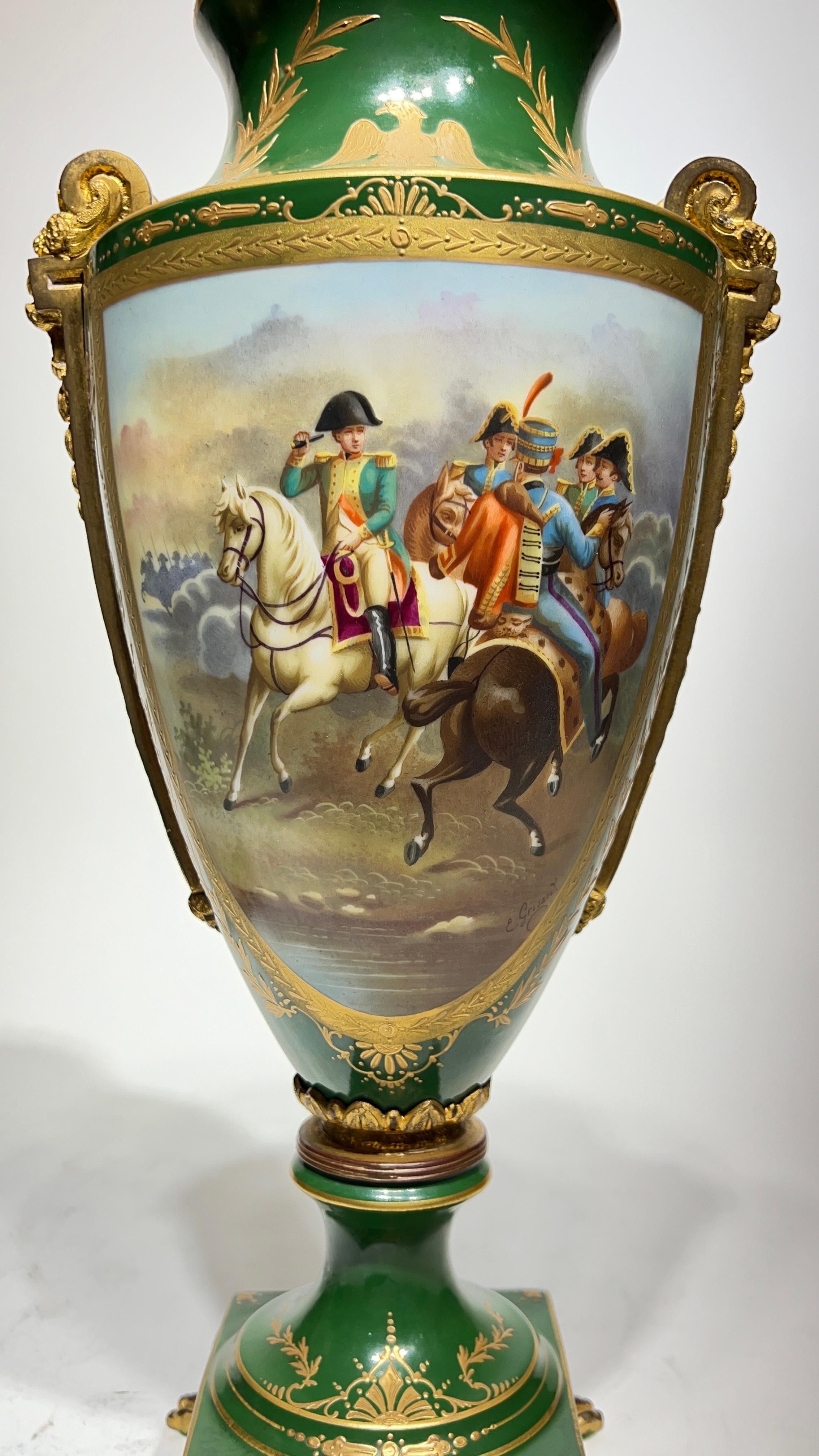 Pair Napoleonic Empire Style Porcelain Vases with Covers In Good Condition In New York, NY