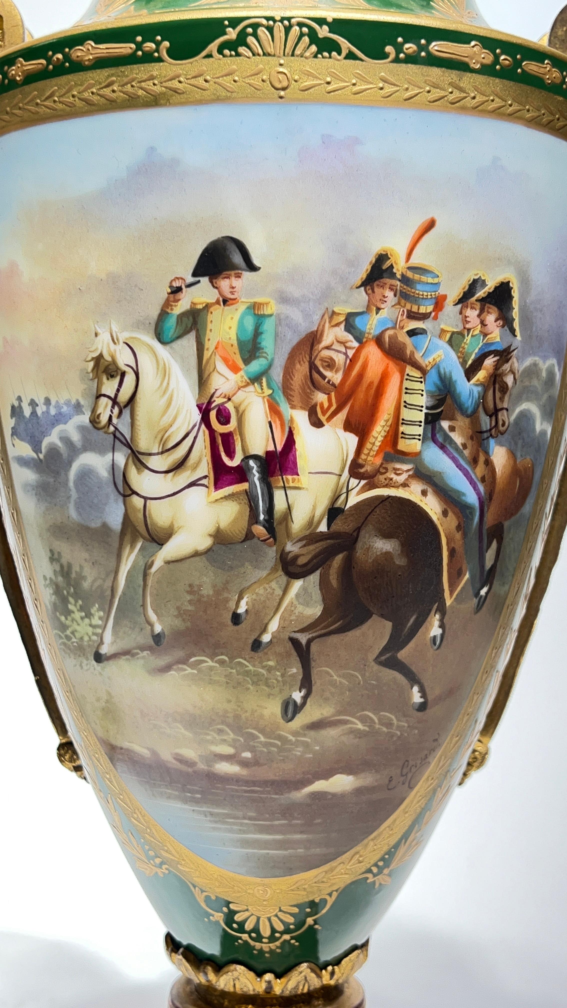 Early 20th Century Pair Napoleonic Empire Style Porcelain Vases with Covers