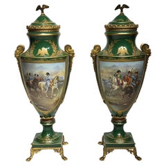 Pair Napoleonic Empire Style Porcelain Vases with Covers
