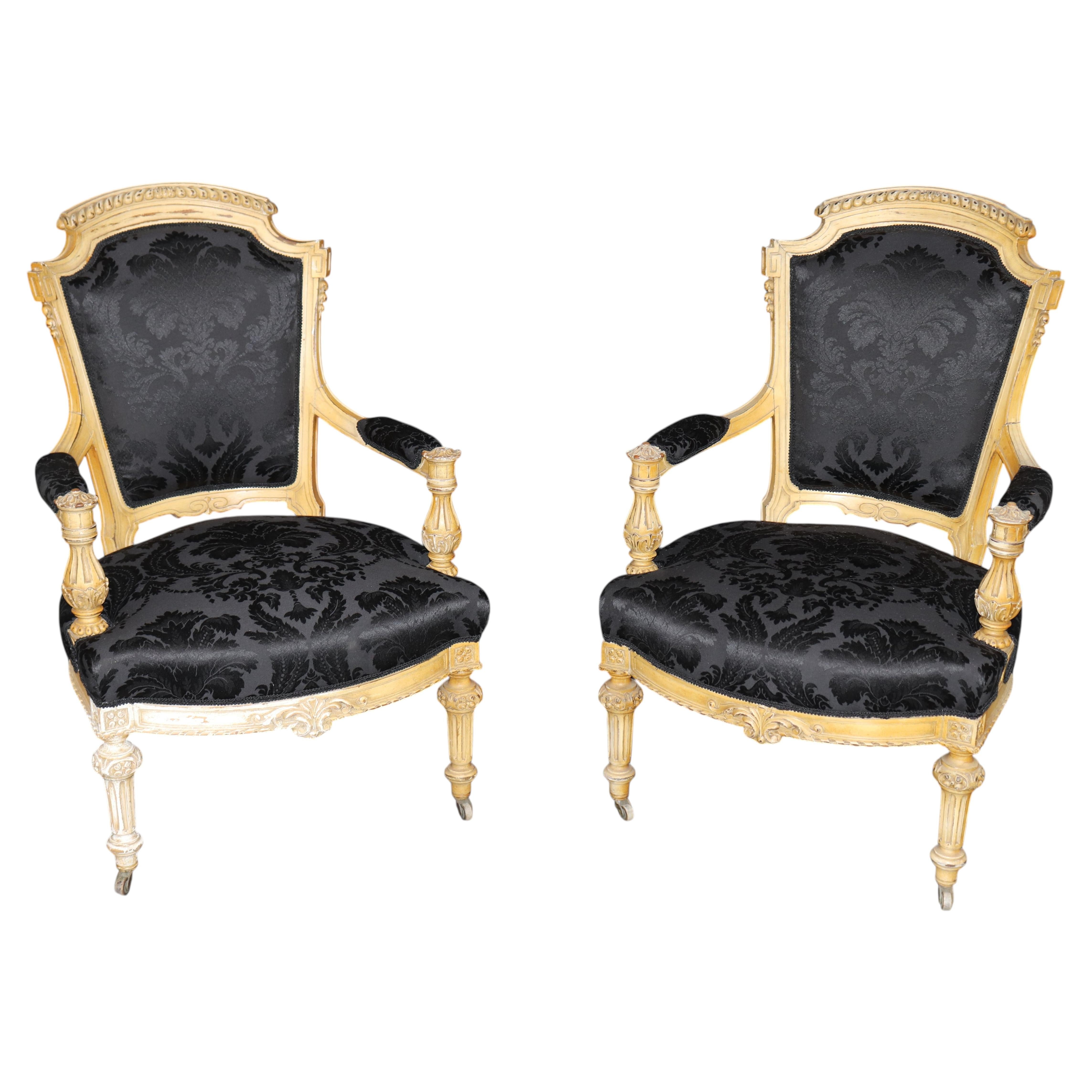 Pair Napoleonic Painted and Carved Armchairs For Sale