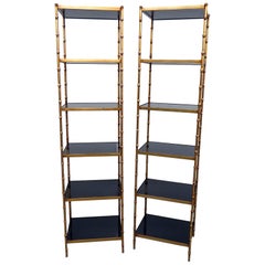 Pair Narrow French Maison Bagues Style Faux Bamboo Gilded Étagères by Century