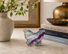 Pair Natural Fluorite Butterfly Dishes Genuine Gemstone Crystal
