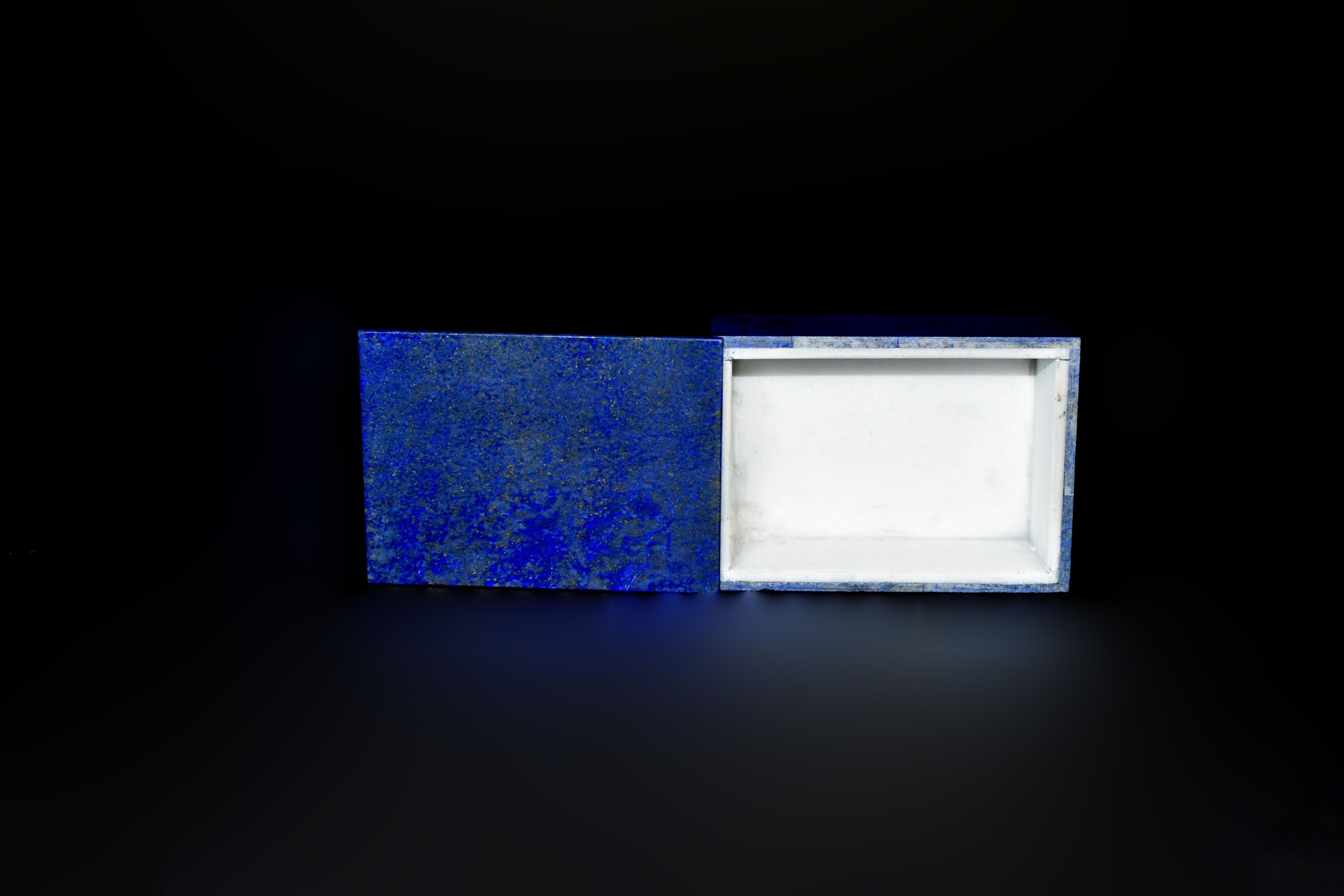 Pair Natural Lapis Lazuli Boxes with Golden Pyrite For Sale 4