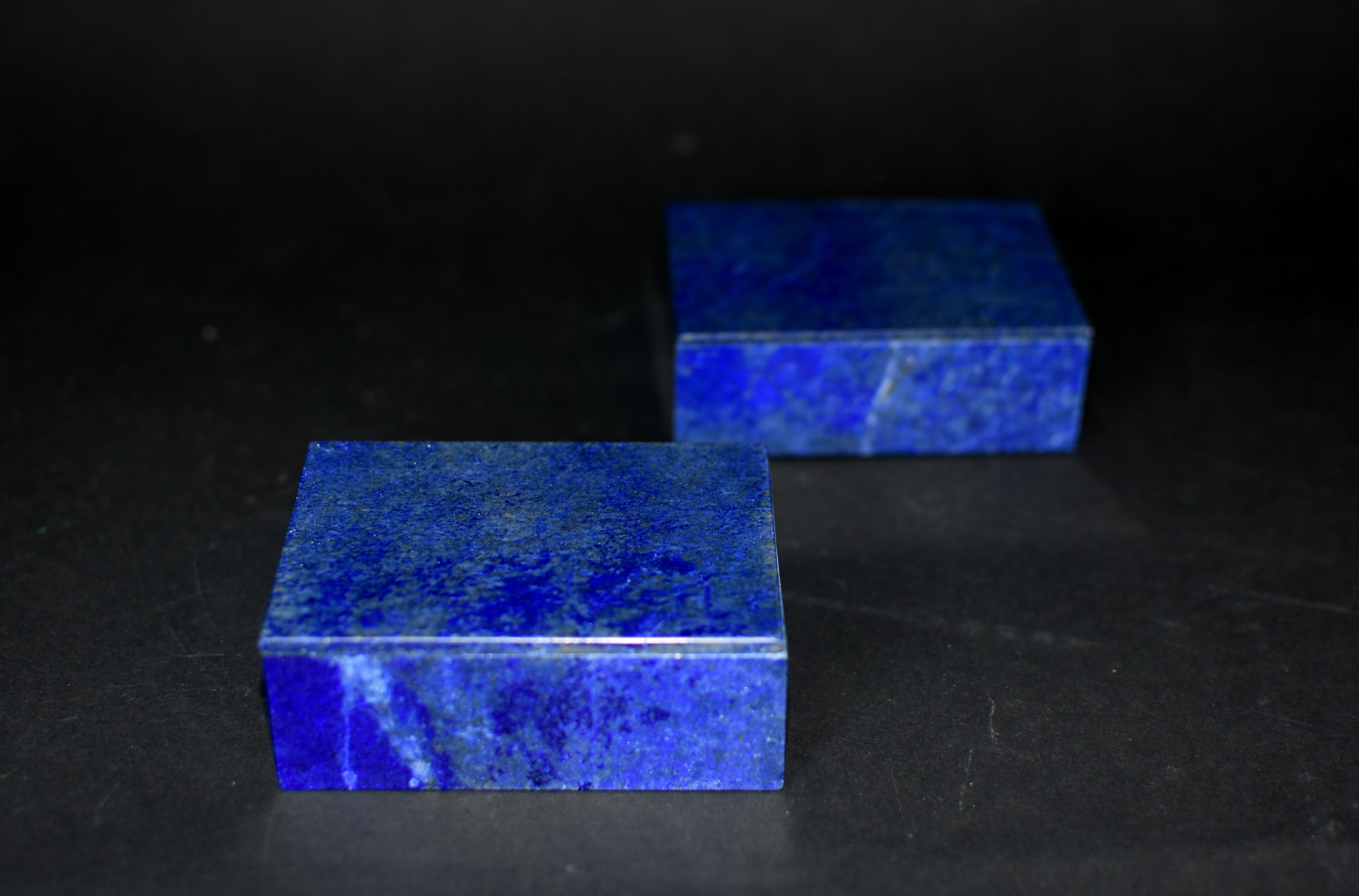 Pair Natural Lapis Lazuli Boxes with Golden Pyrite For Sale 5