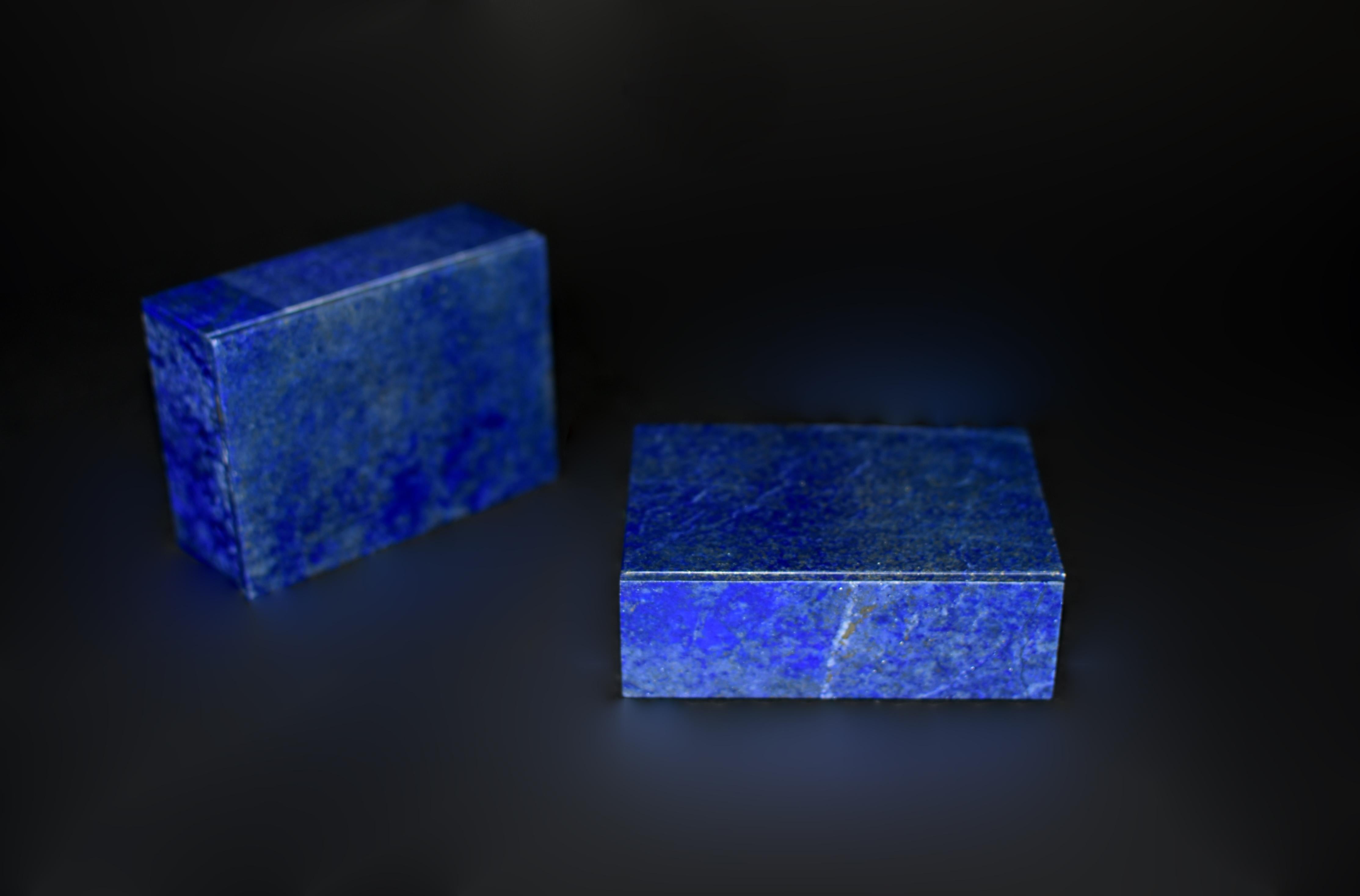 Pair Natural Lapis Lazuli Boxes with Golden Pyrite For Sale 6
