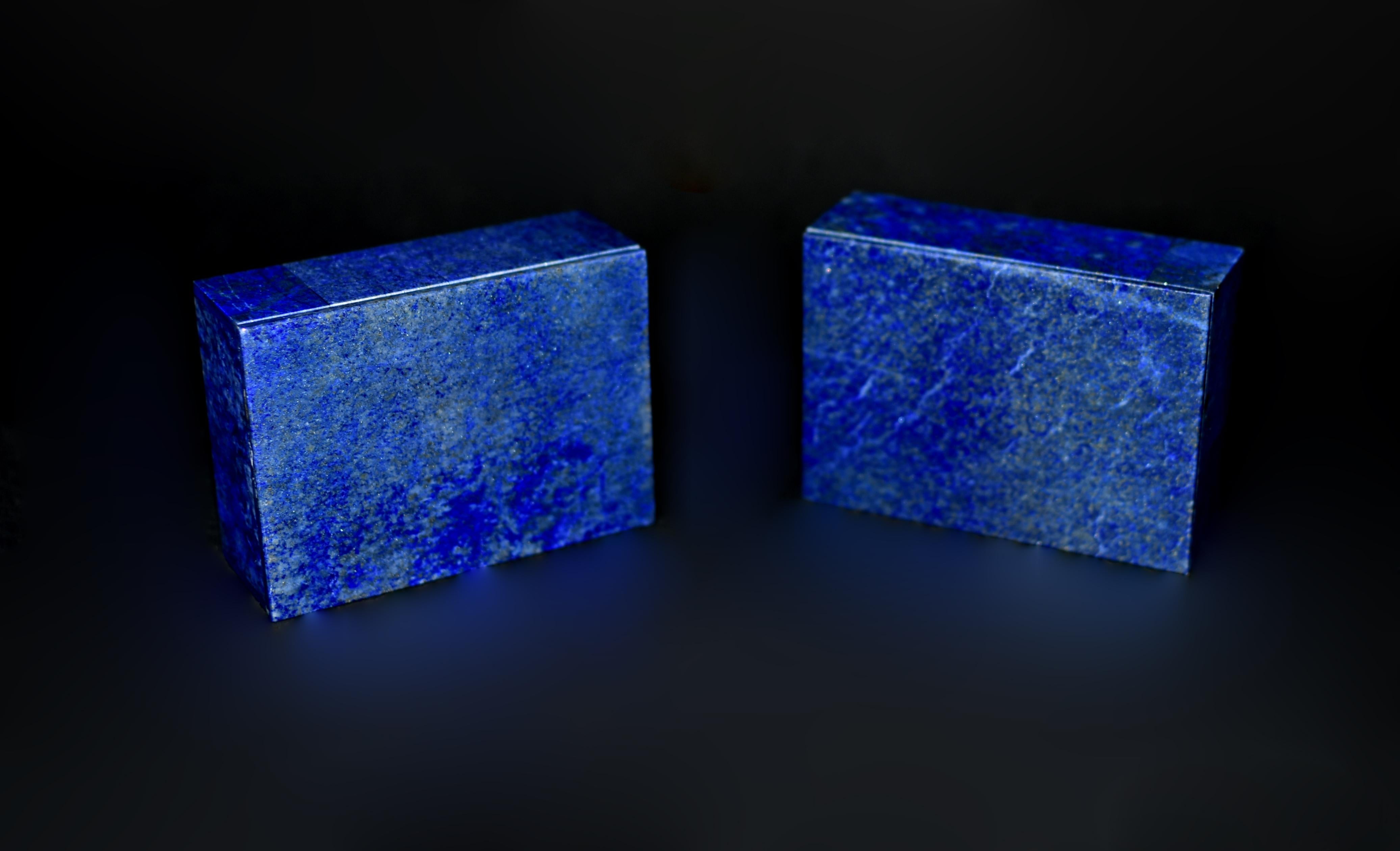 Pair Natural Lapis Lazuli Boxes with Golden Pyrite For Sale 7
