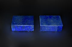 Coppia di scatole di lapislazzuli naturali con pirite dorata