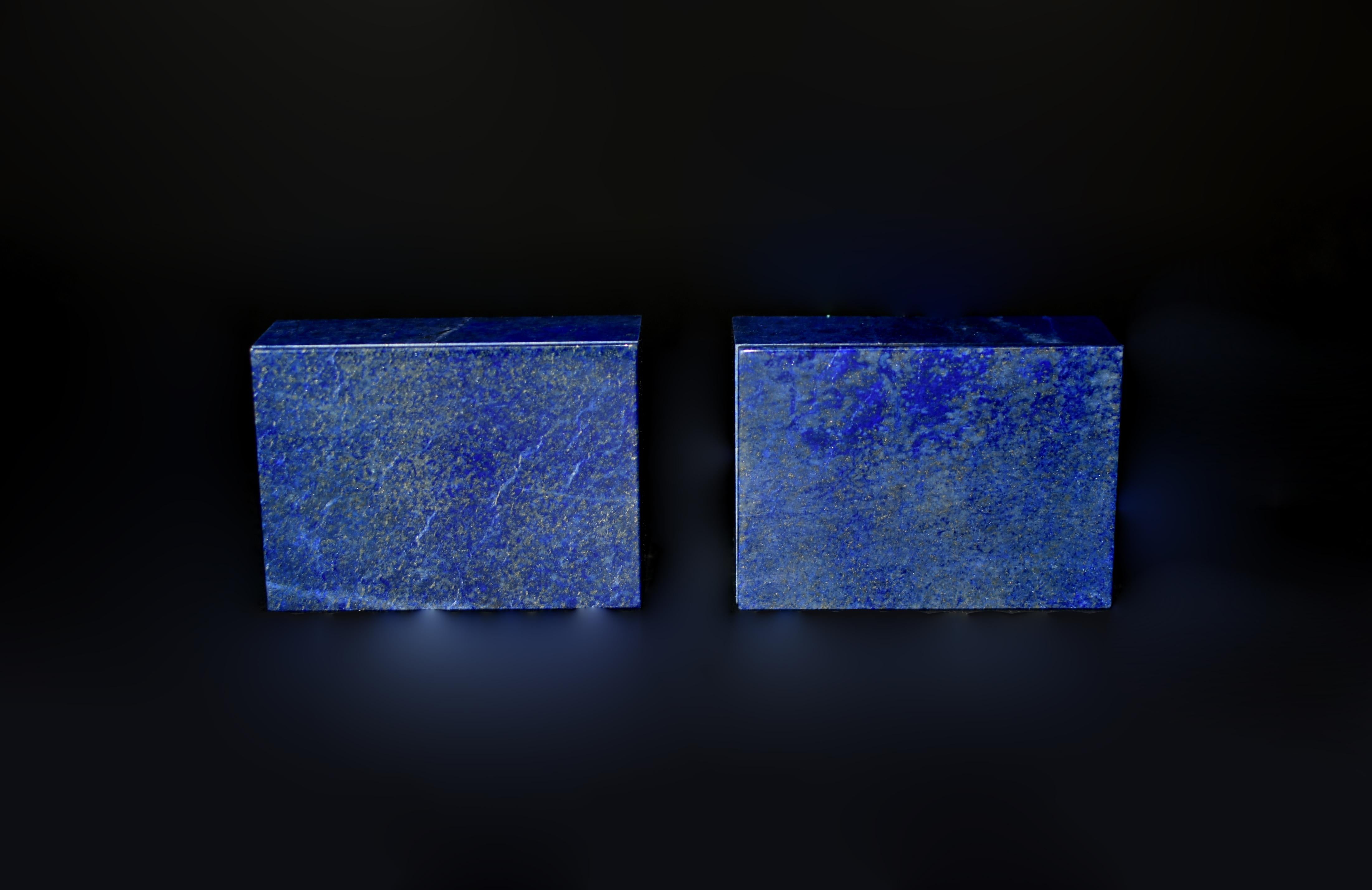 Hand-Crafted Pair Natural Lapis Lazuli Boxes with Golden Pyrite For Sale