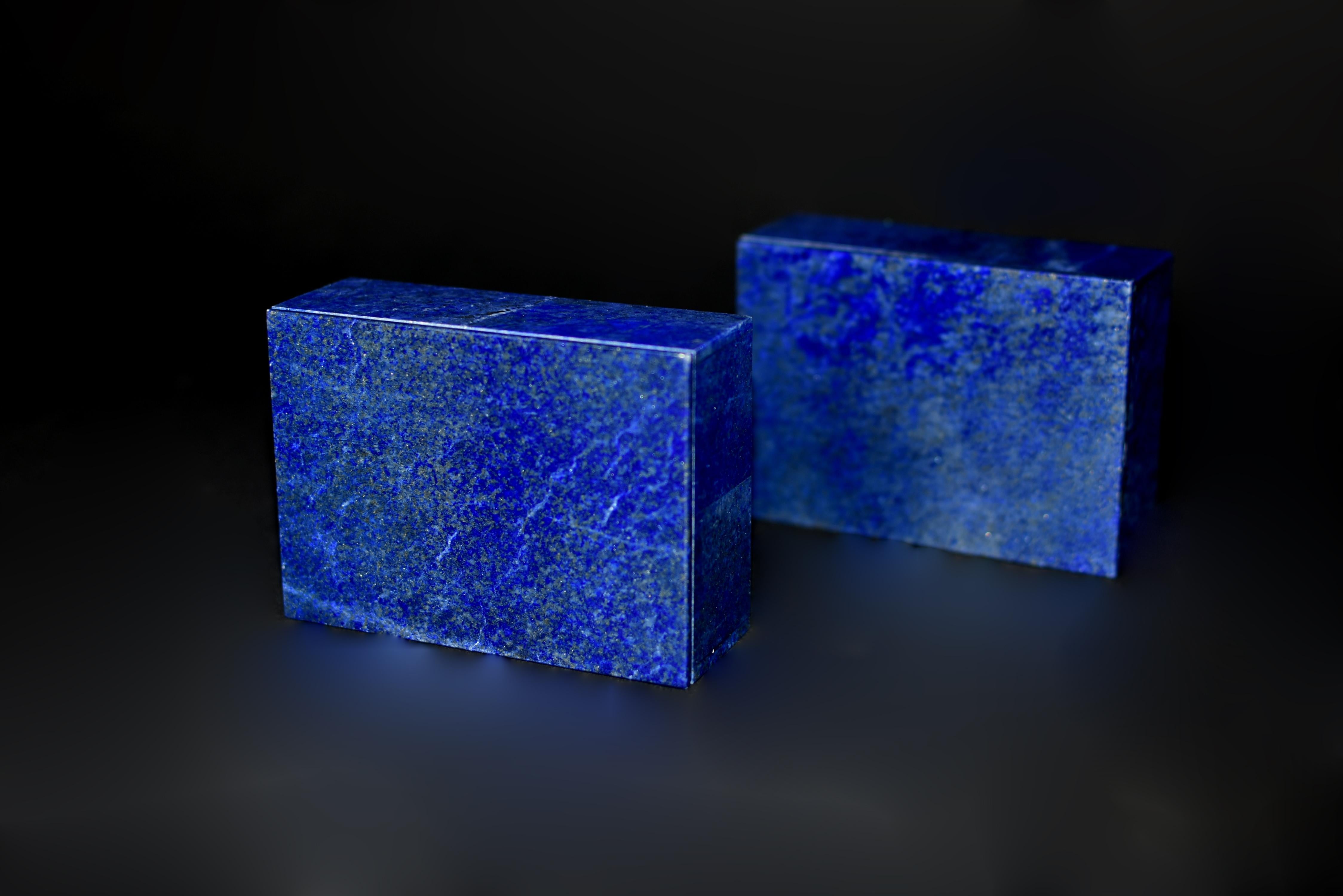 Pair Natural Lapis Lazuli Boxes with Golden Pyrite In Good Condition For Sale In Somis, CA
