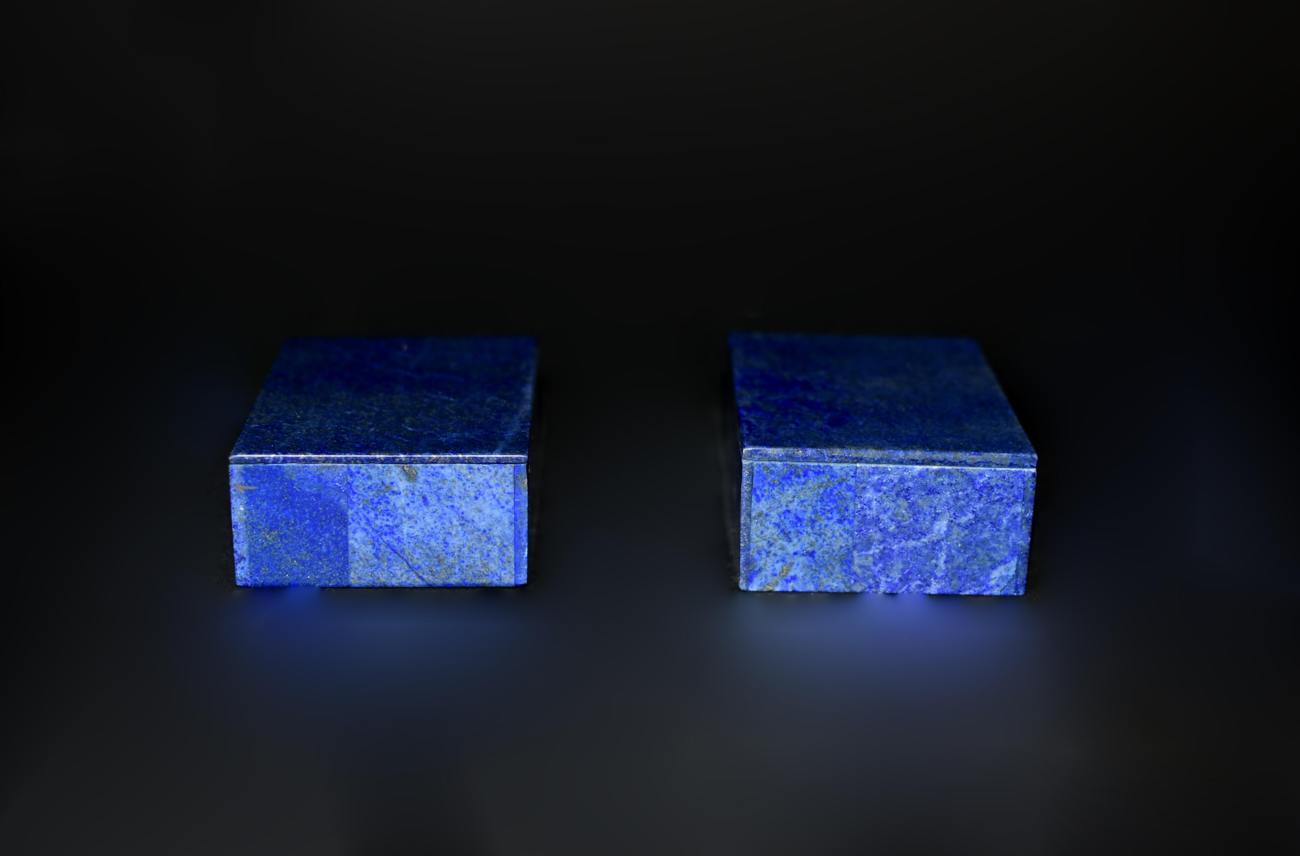 20th Century Pair Natural Lapis Lazuli Boxes with Golden Pyrite For Sale