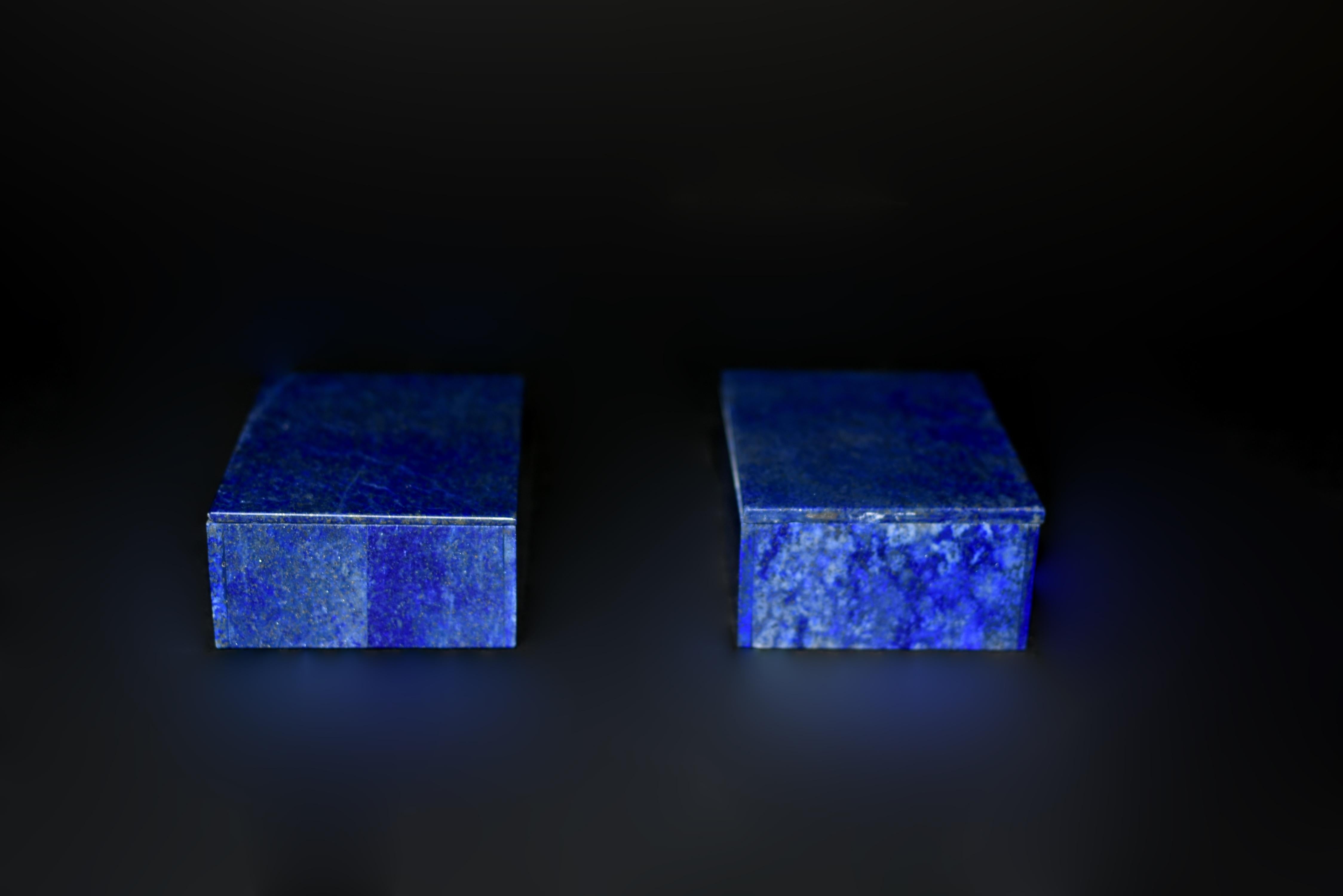 Pair Natural Lapis Lazuli Boxes with Golden Pyrite For Sale 1