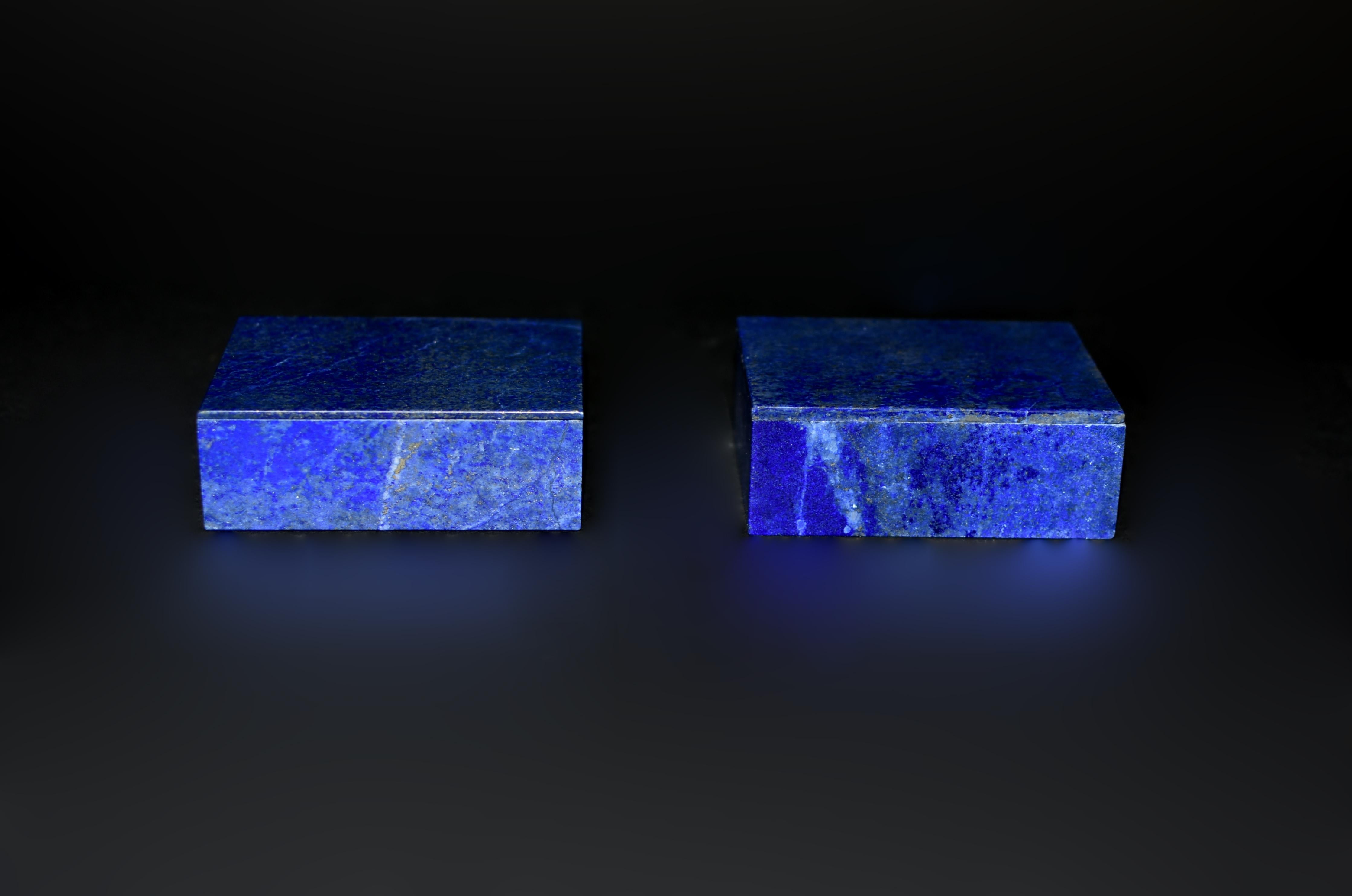 Pair Natural Lapis Lazuli Boxes with Golden Pyrite For Sale 2