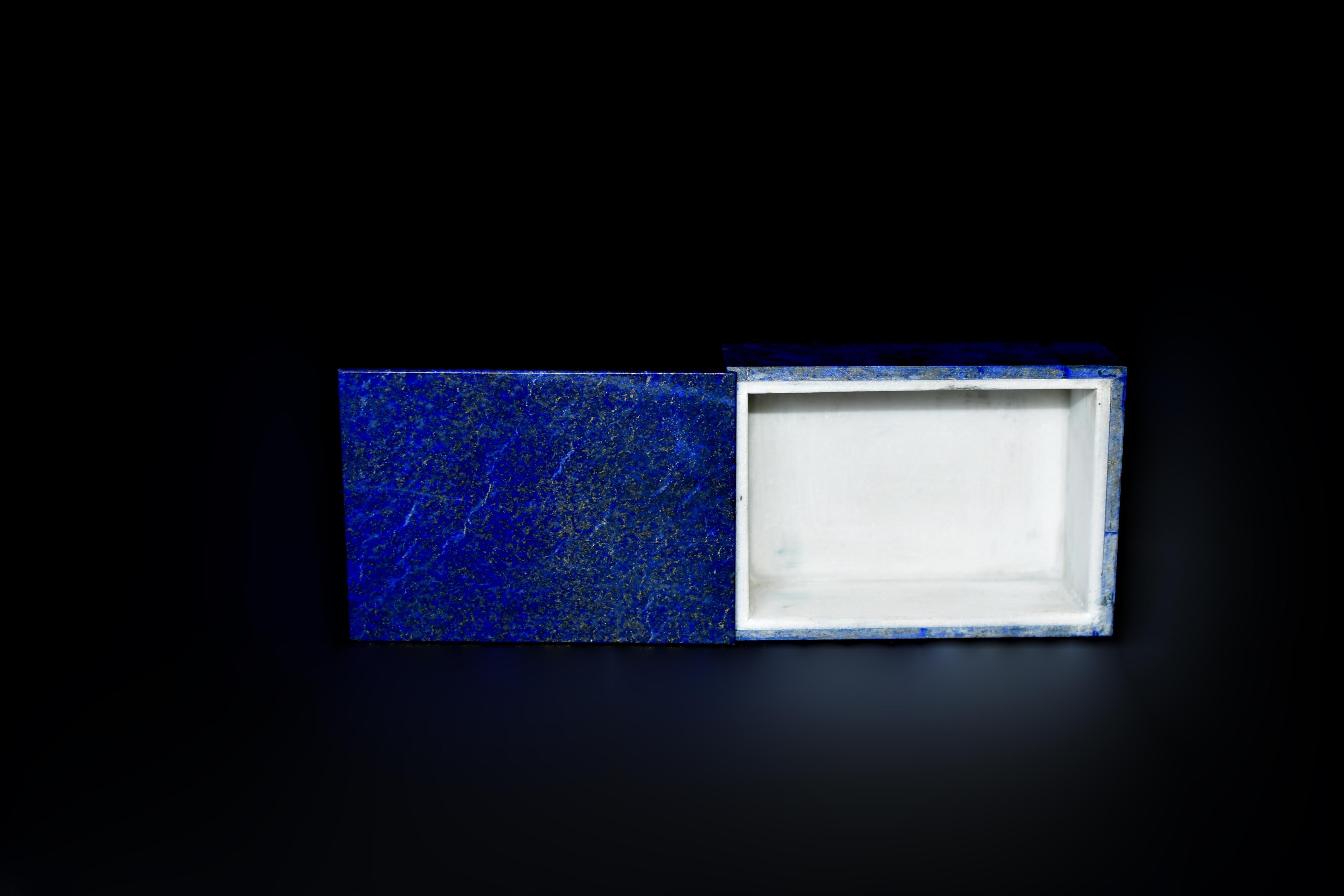 Pair Natural Lapis Lazuli Boxes with Golden Pyrite For Sale 3