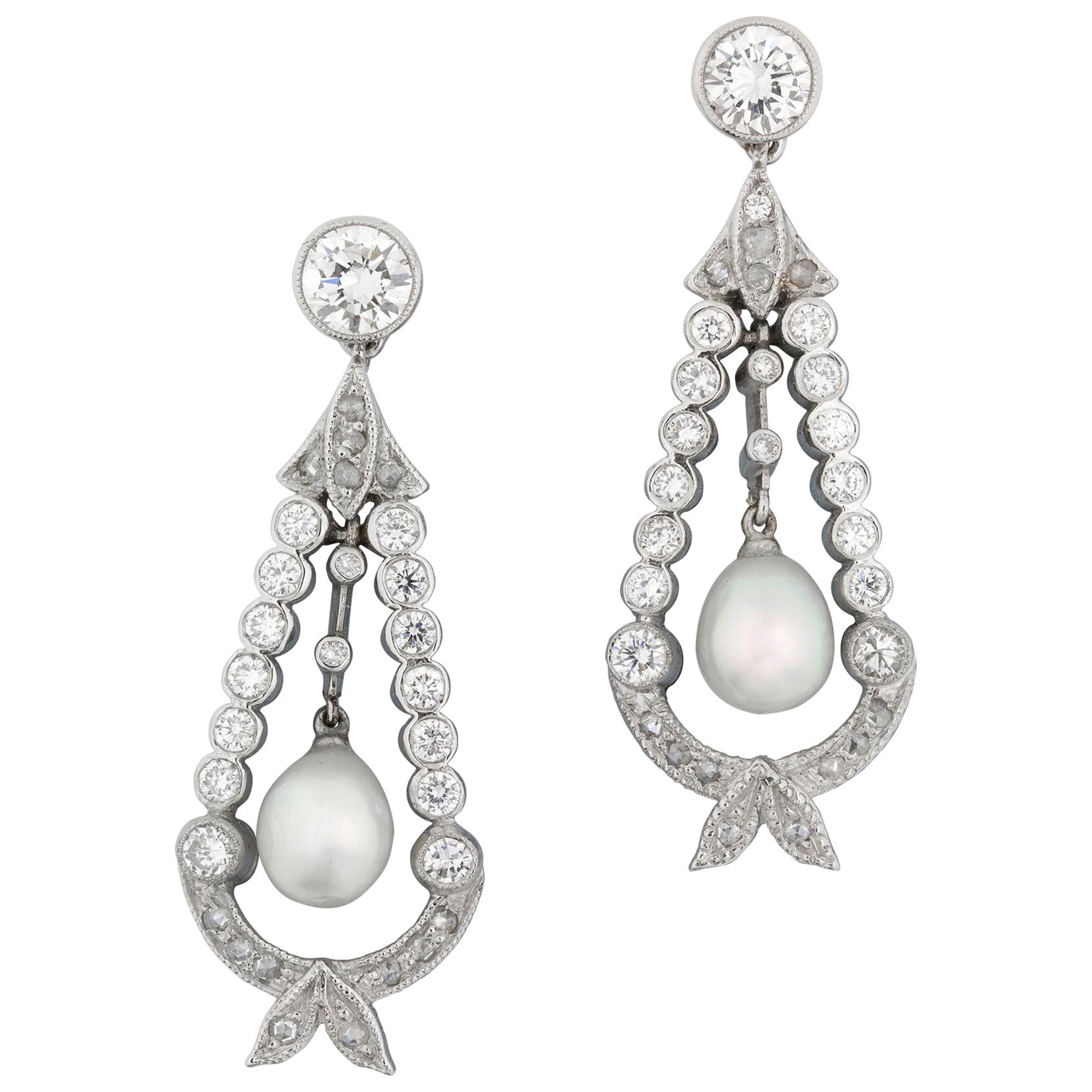 Coral, Pearl, Onyx and Diamond Drop Earrings at 1stDibs