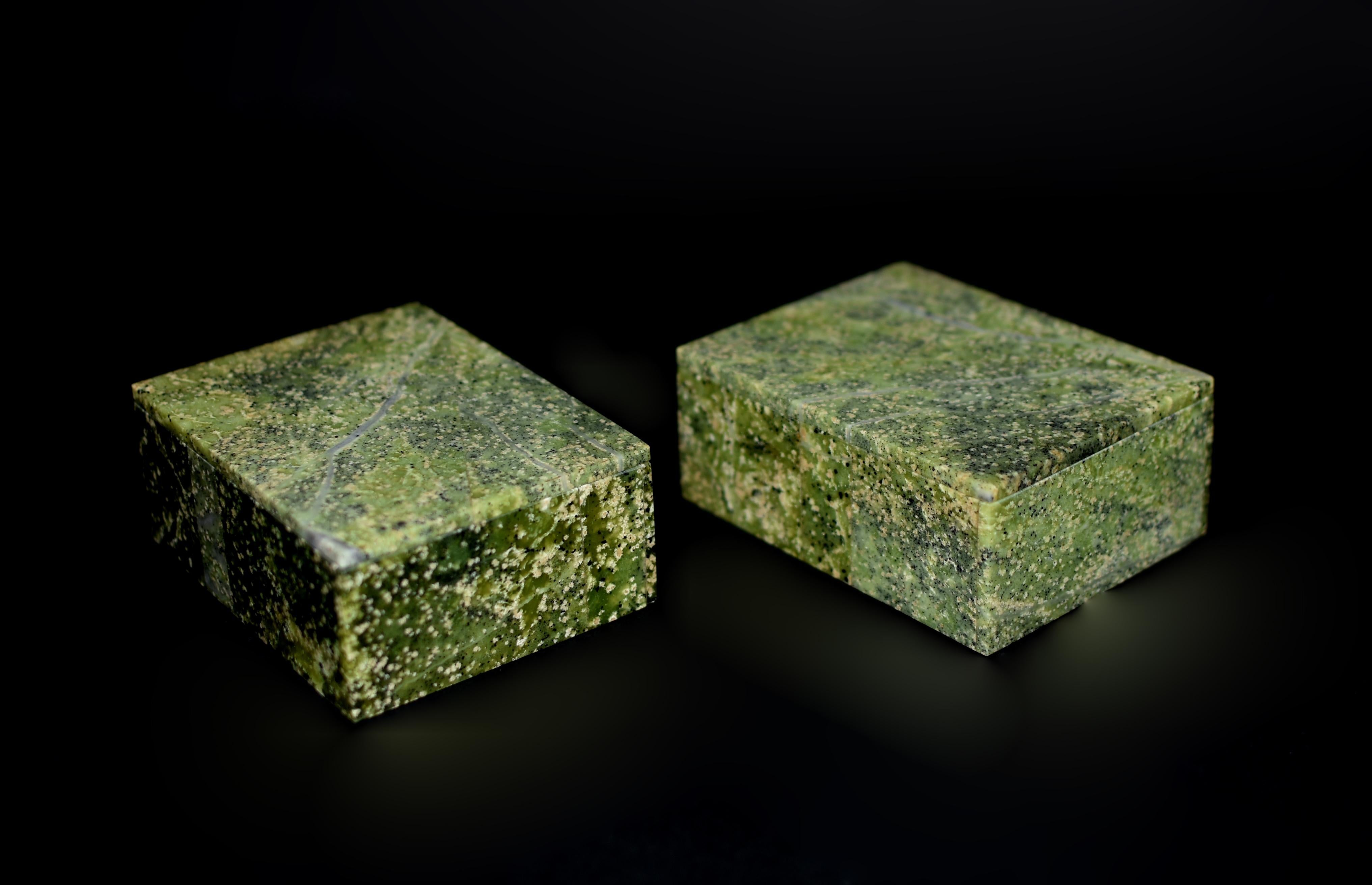Contemporary Pair Natural Serpentine Boxes For Sale