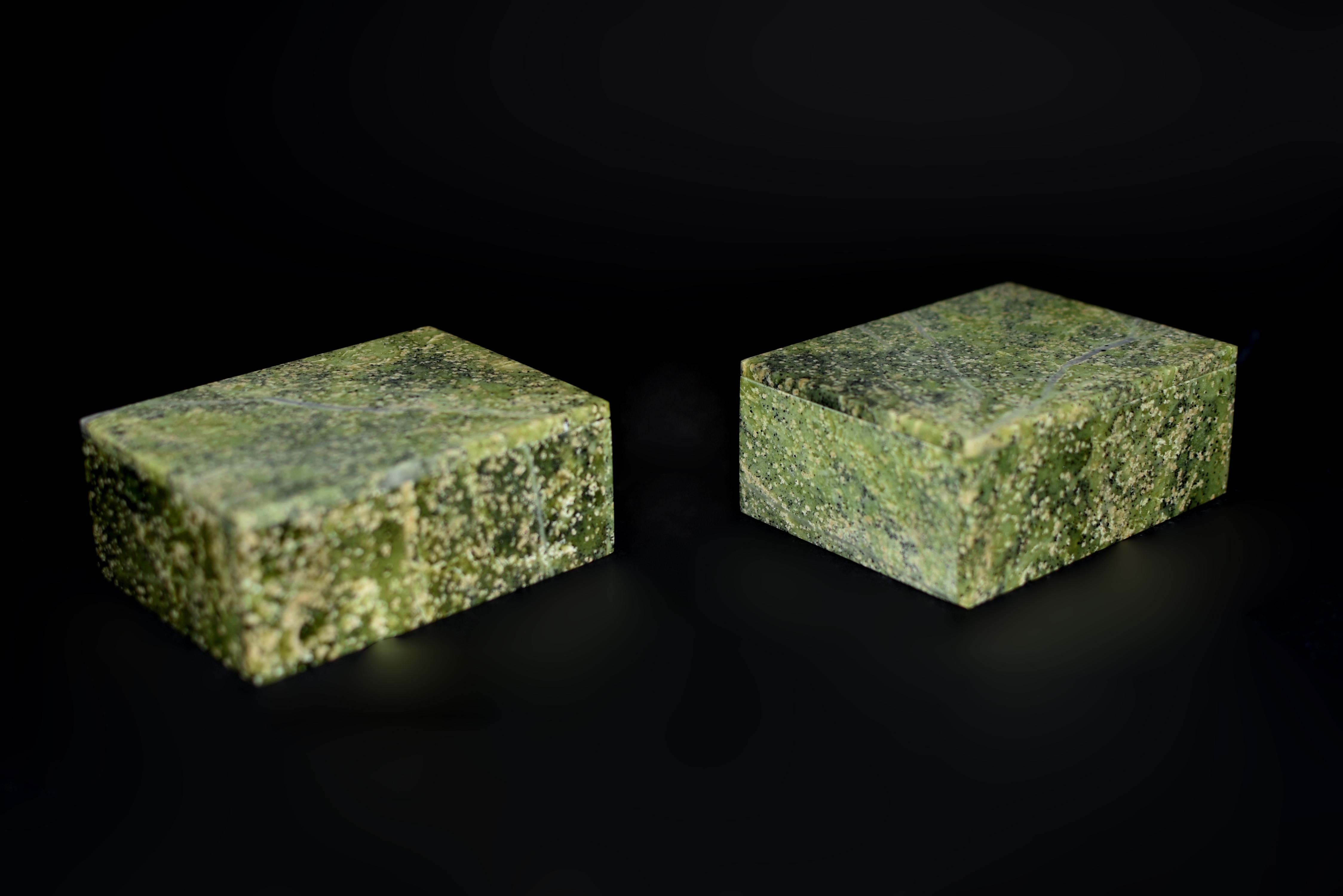Pair Natural Serpentine Boxes For Sale 1