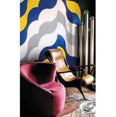 Pair Navy Blue Mohair Vladimir Kagan Nautilus "Corkscrew" Chairs