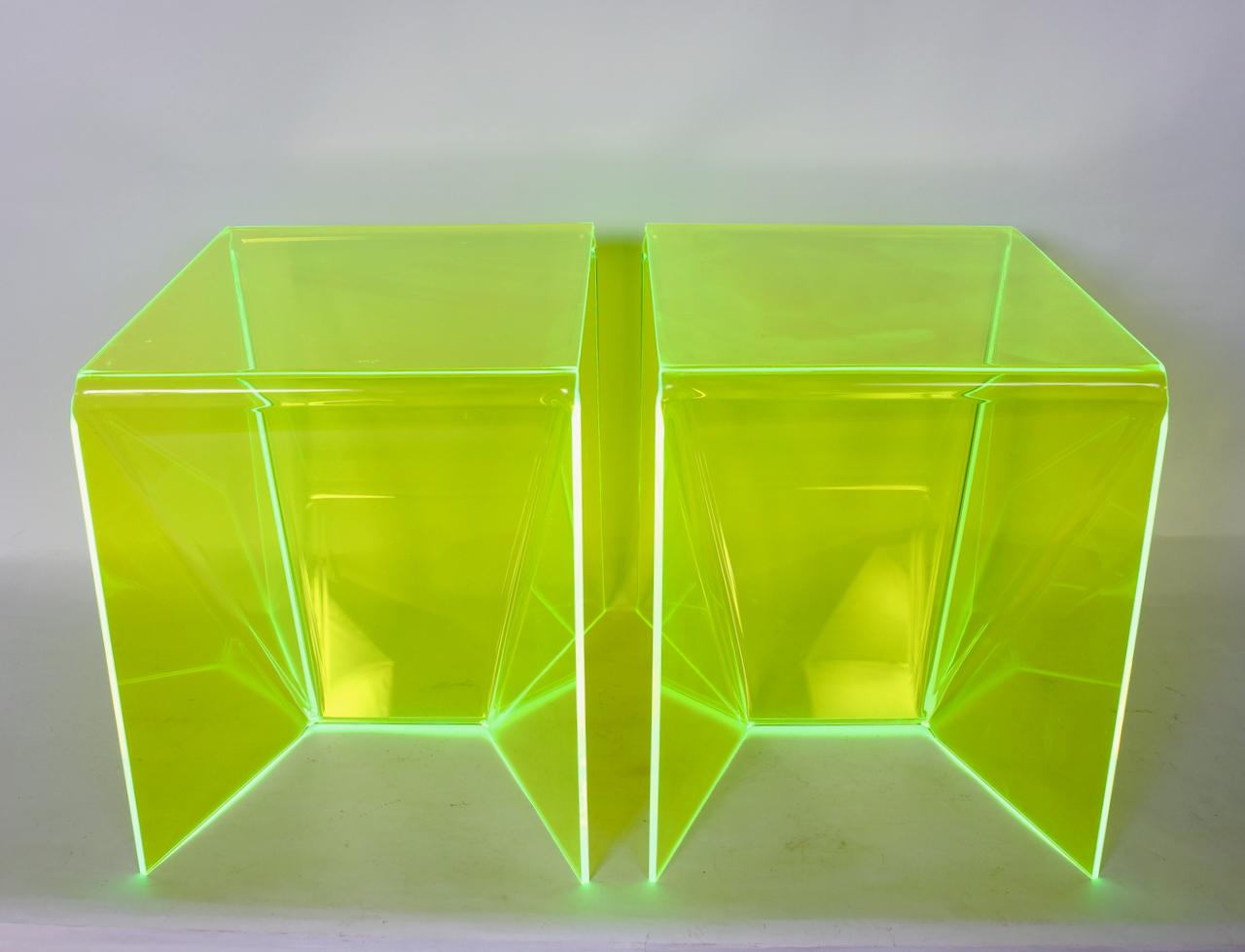 Pair Neal Small Translucent Chartreuse Lucite 